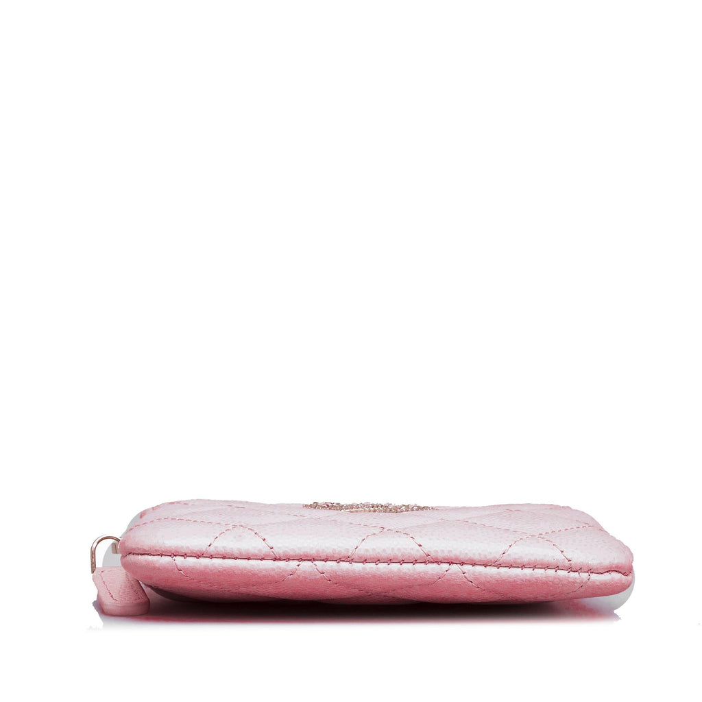 Chanel Caviar CC Crystal Woven Square Zip Around Card Holder (SHG-07vPg1)