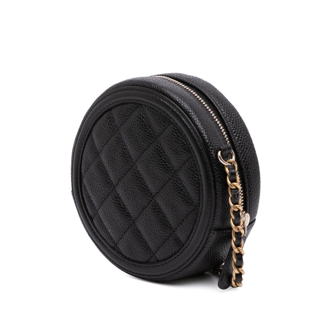 Chanel Caviar CC Filigree Round Clutch with Chain