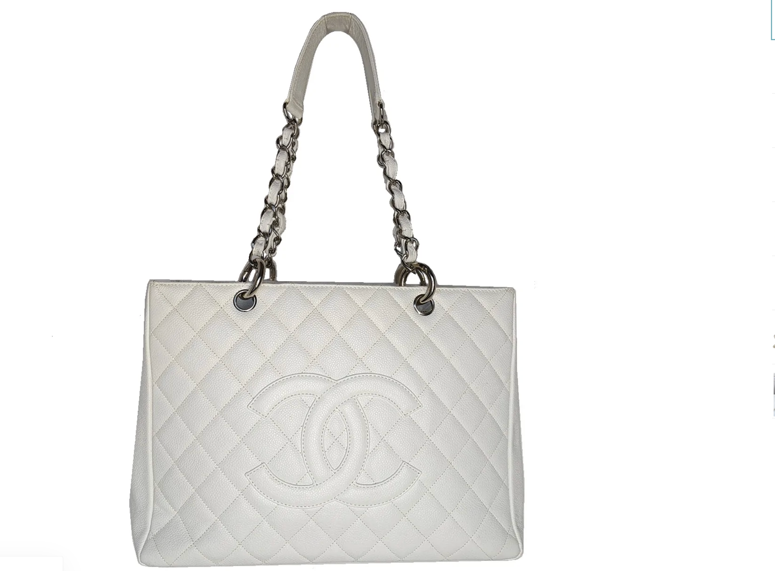 Chanel White Quilted Caviar Grand Shopper Tote GST
