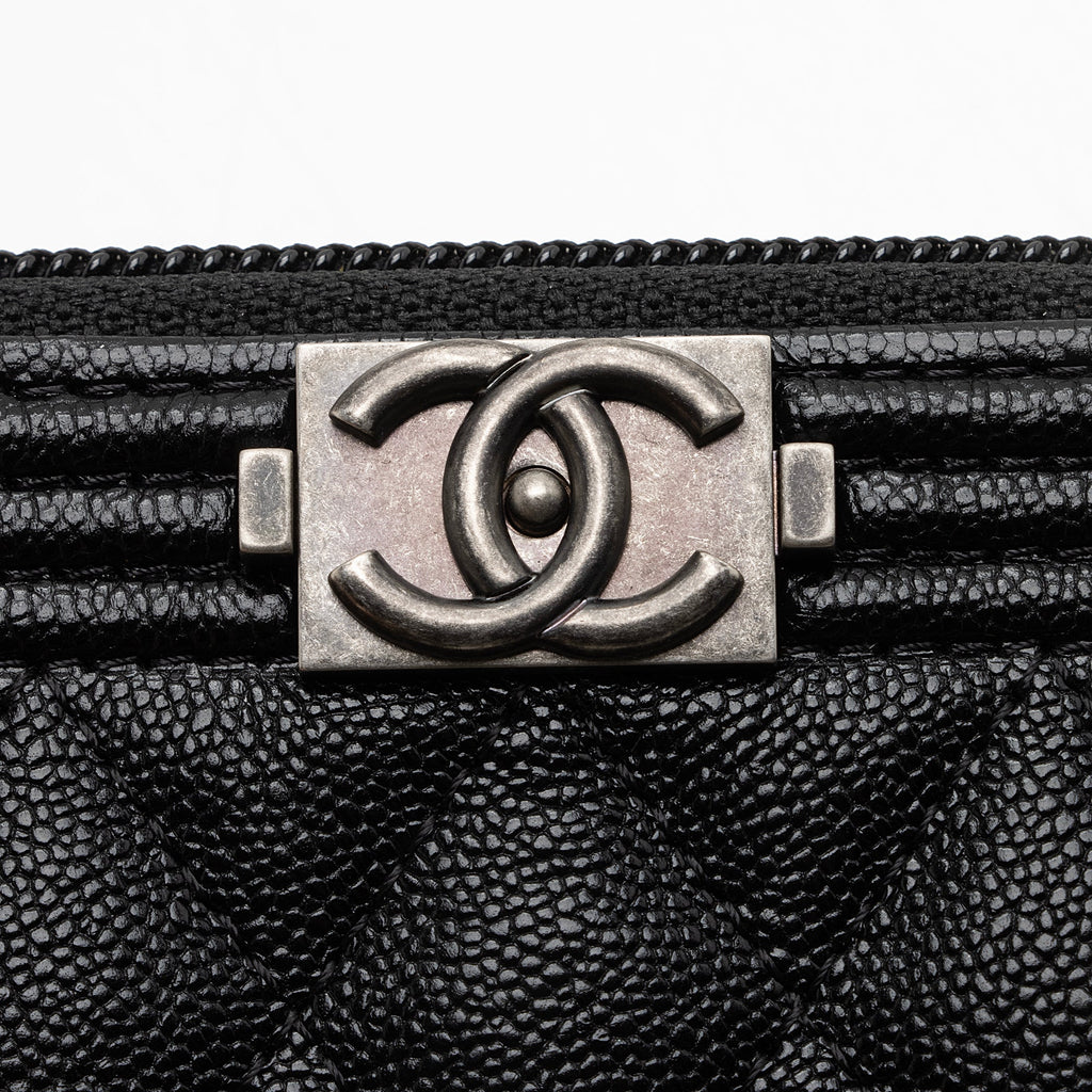 Chanel Caviar Leather Boy Zip Coin Purse (SHF-22675)