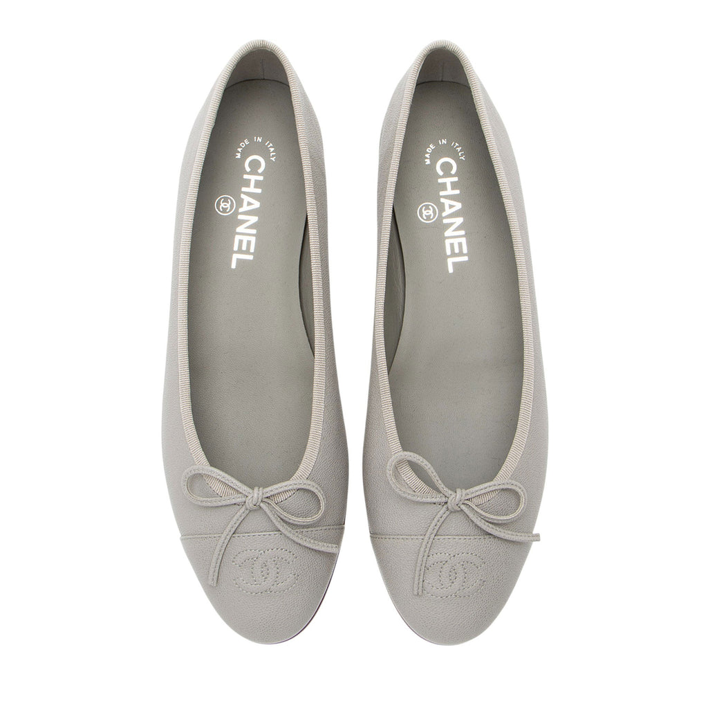 Chanel Caviar Leather CC Cap Toe Ballet Flats - Size 10 / 40