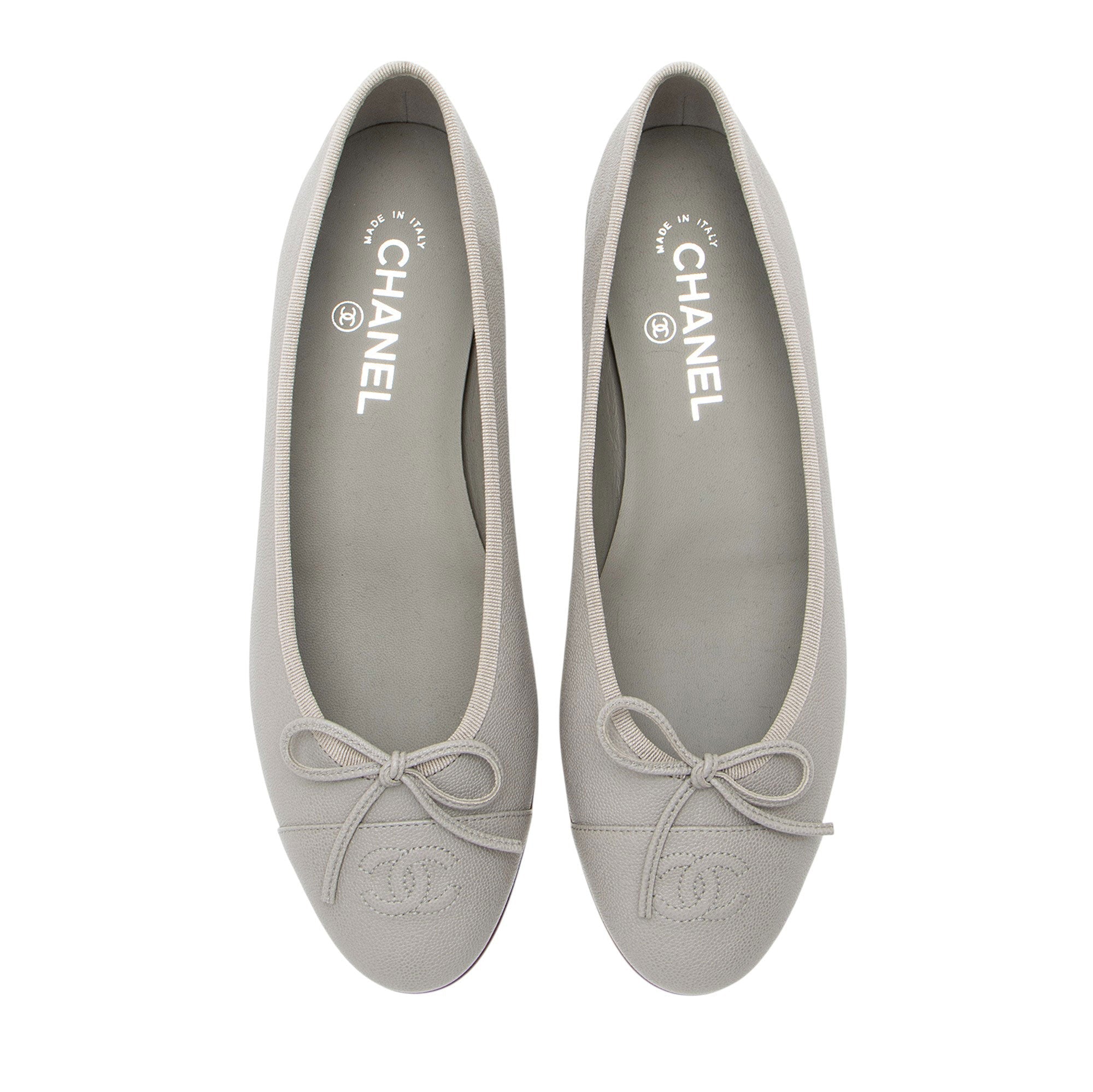 Chanel Caviar Leather CC Cap Toe Ballet Flats - Size 10 / 40