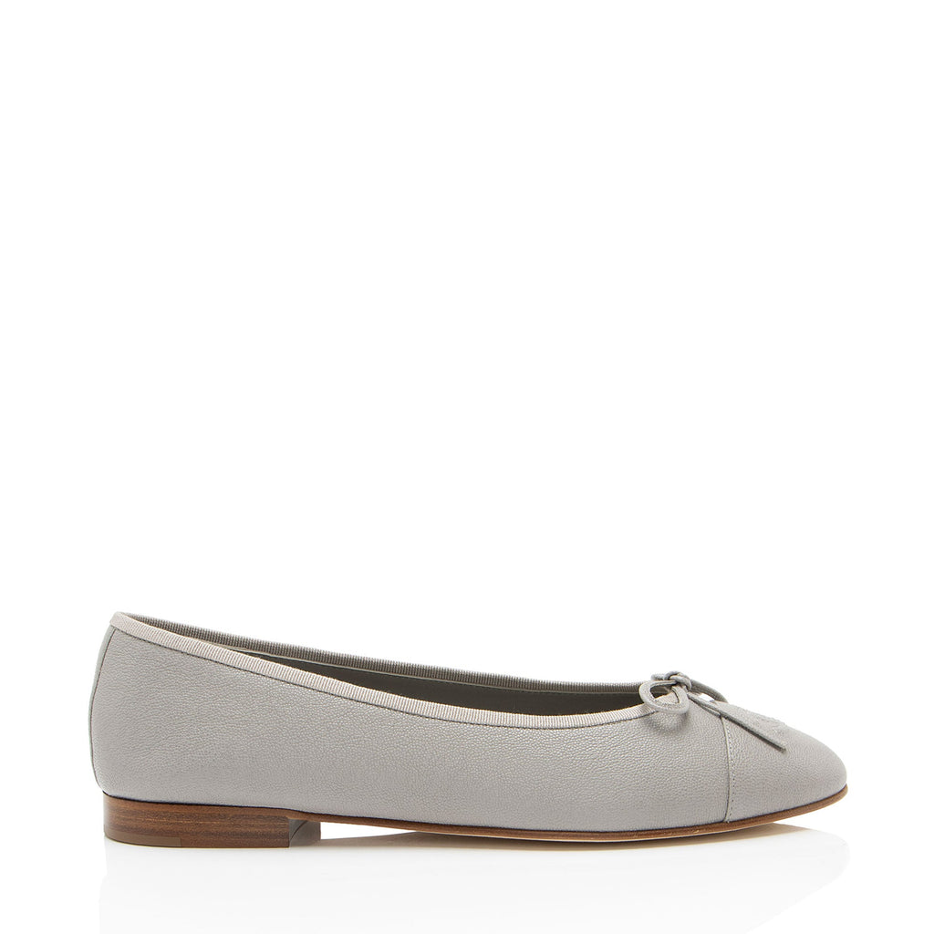 Chanel Caviar Leather CC Cap Toe Ballet Flats - Size 10 / 40