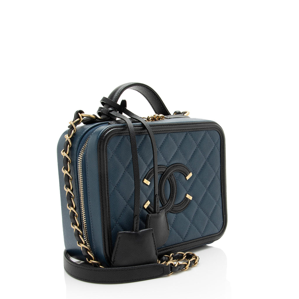 Chanel Caviar Leather CC Filigree Medium Vanity Case