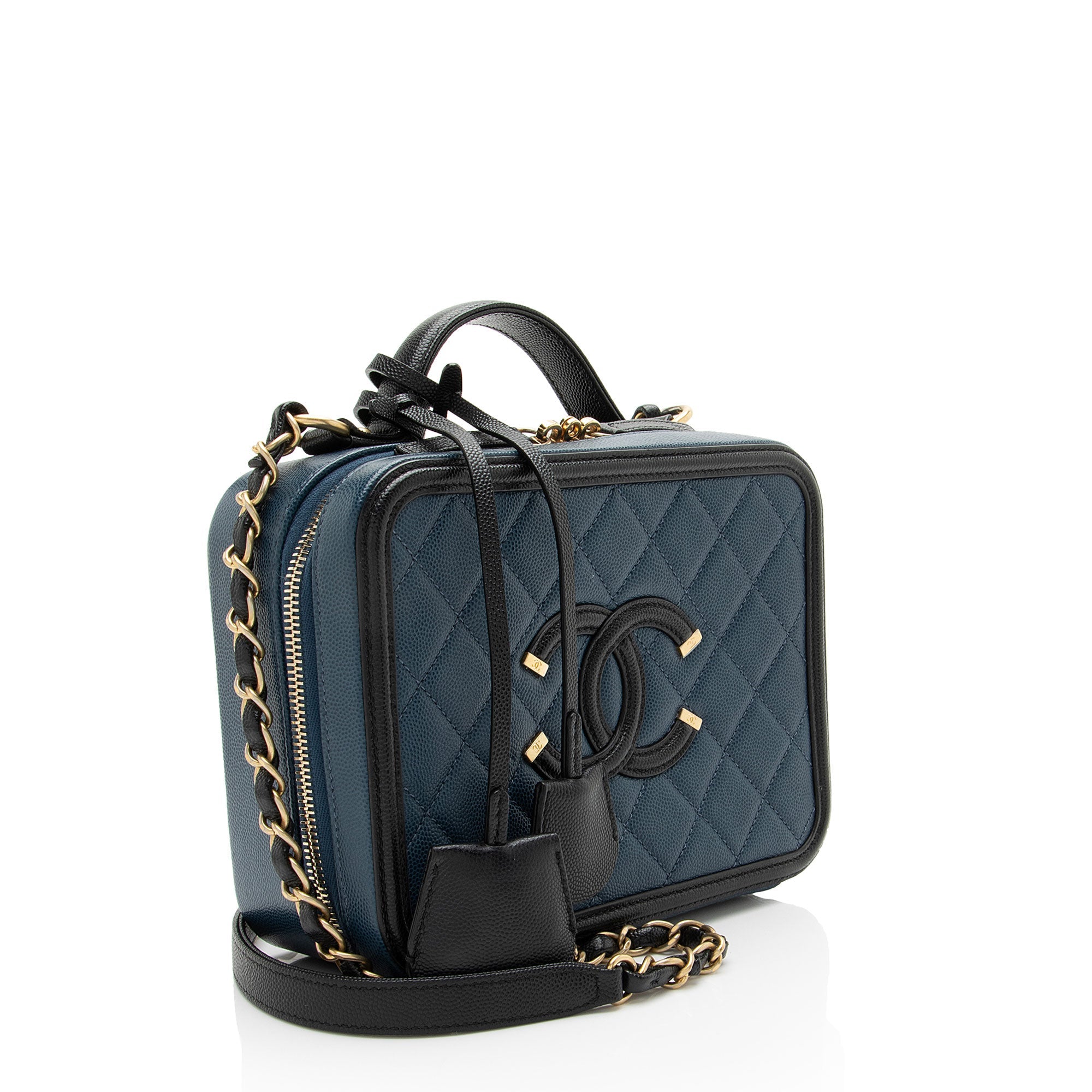 Chanel Caviar Leather CC Filigree Medium Vanity Case