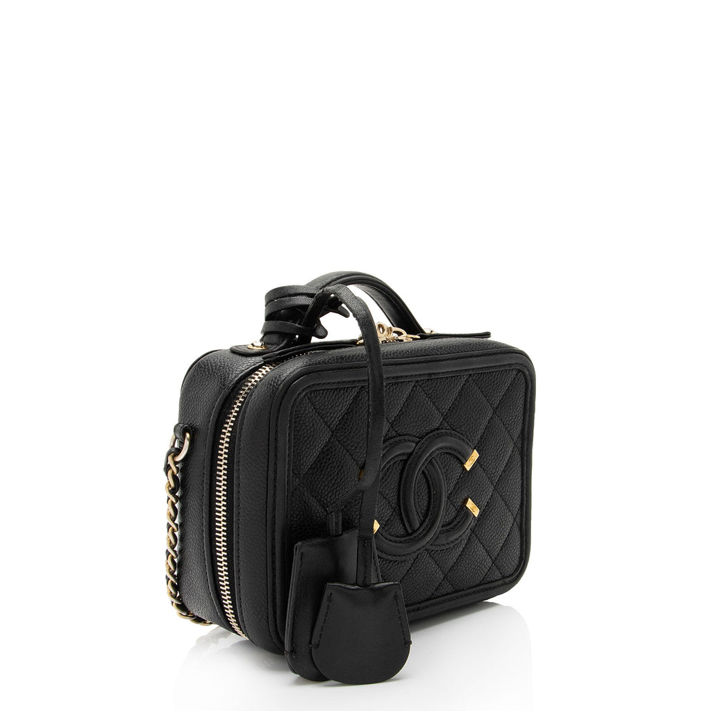 Chanel Caviar Leather CC Filigree Small Vanity Case (SHF-cBEpCt)