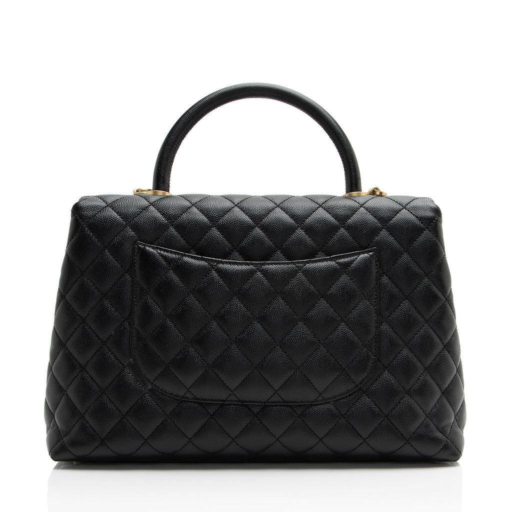 Chanel Caviar Leather Coco Top Handle Medium Flap Bag