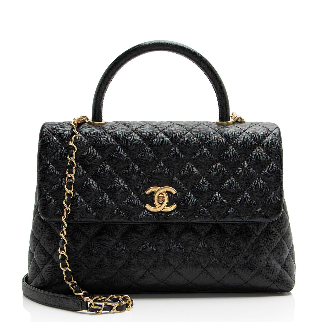 Chanel Caviar Leather Coco Top Handle Medium Flap Bag