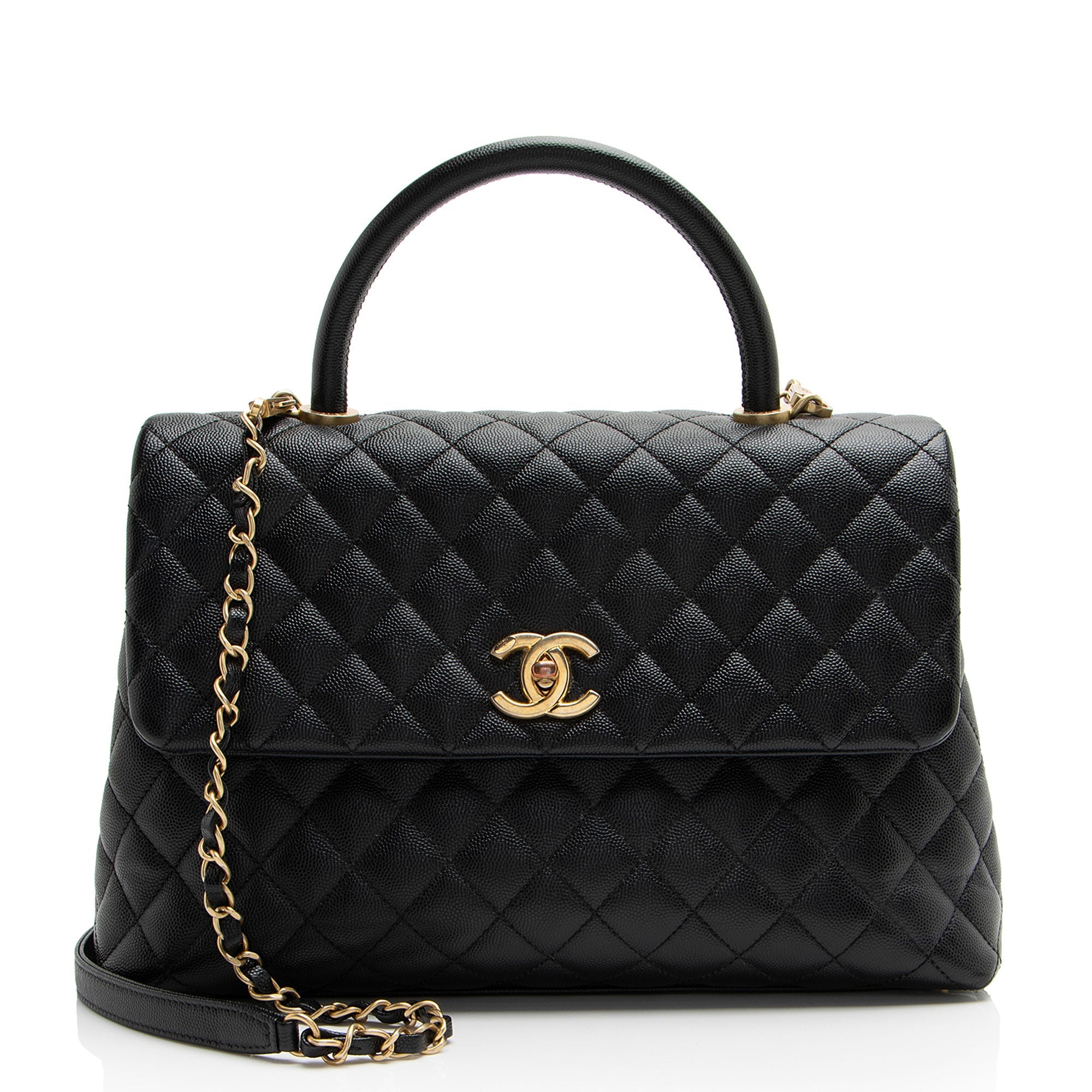 Chanel Caviar Leather Coco Top Handle Medium Flap Bag