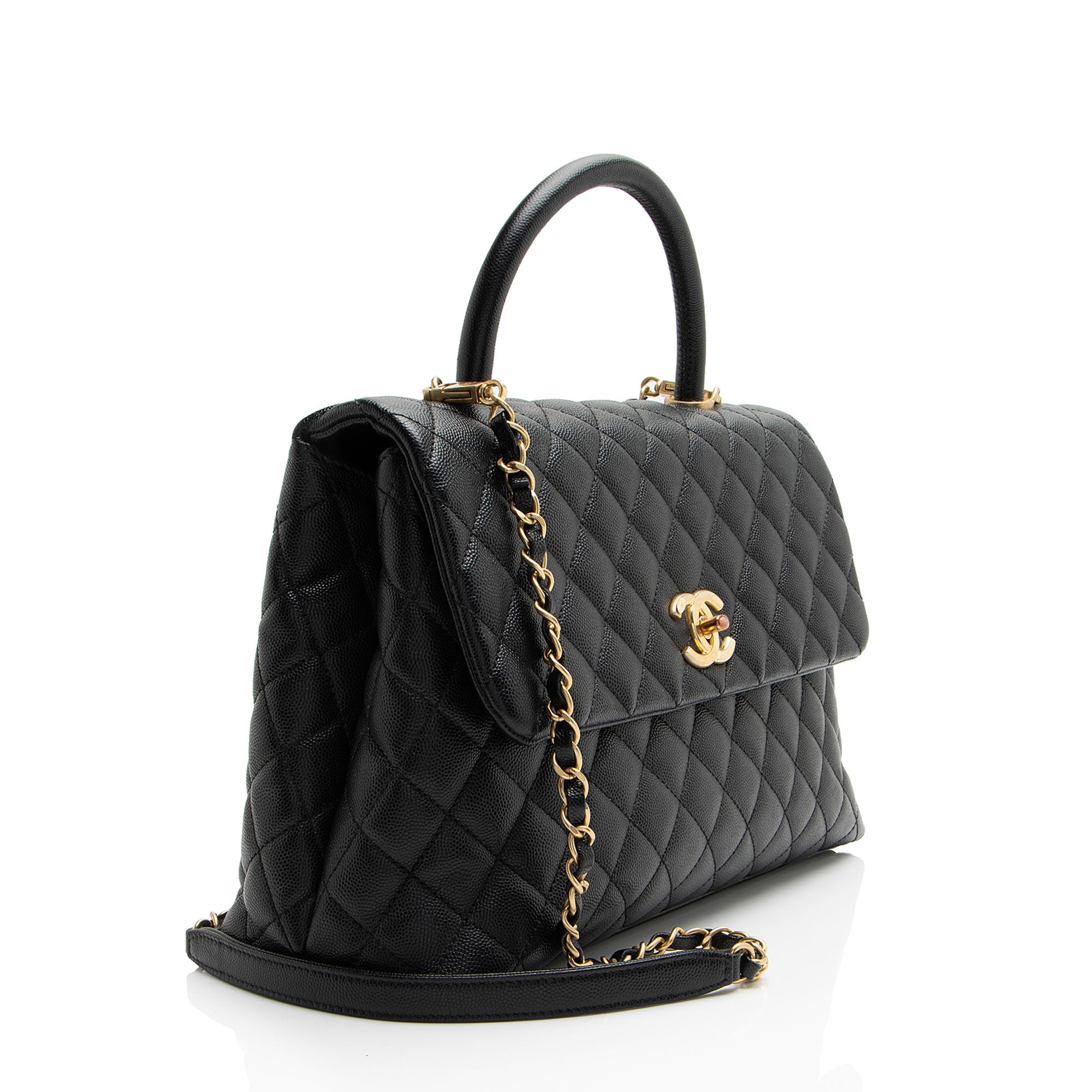 Chanel Caviar Leather Coco Top Handle Medium Flap Bag