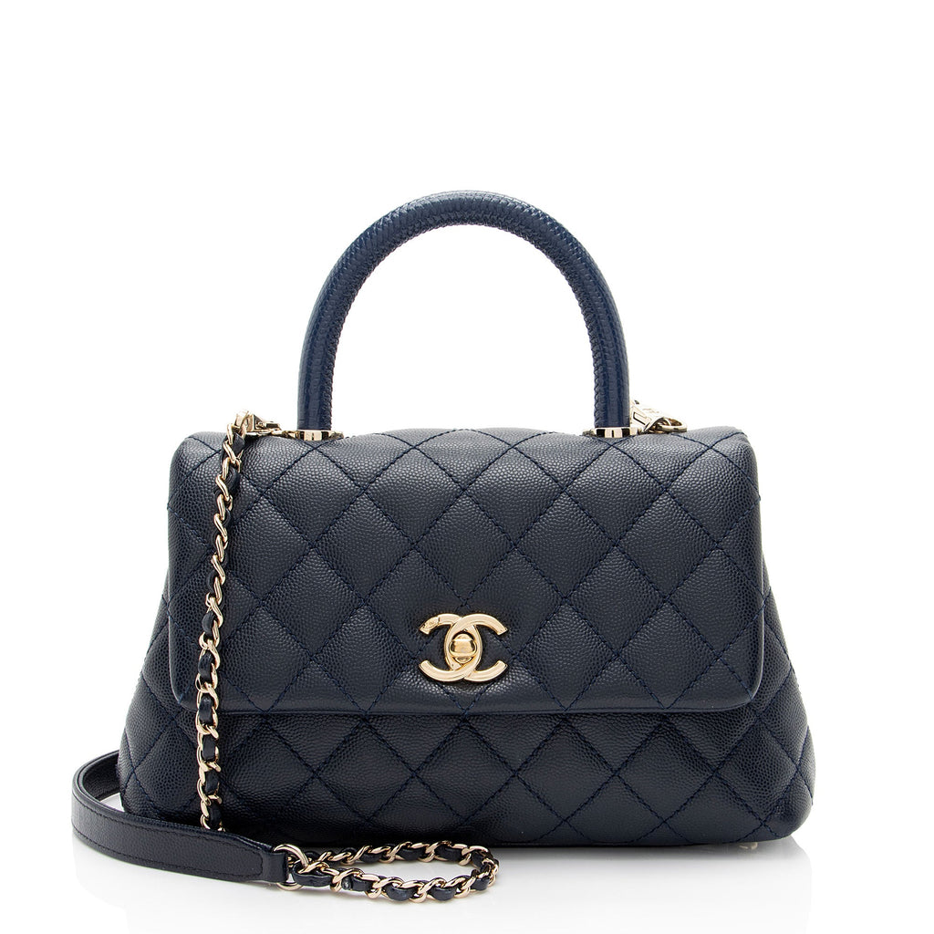 Chanel Caviar Leather Coco Top Handle Mini Flap Bag