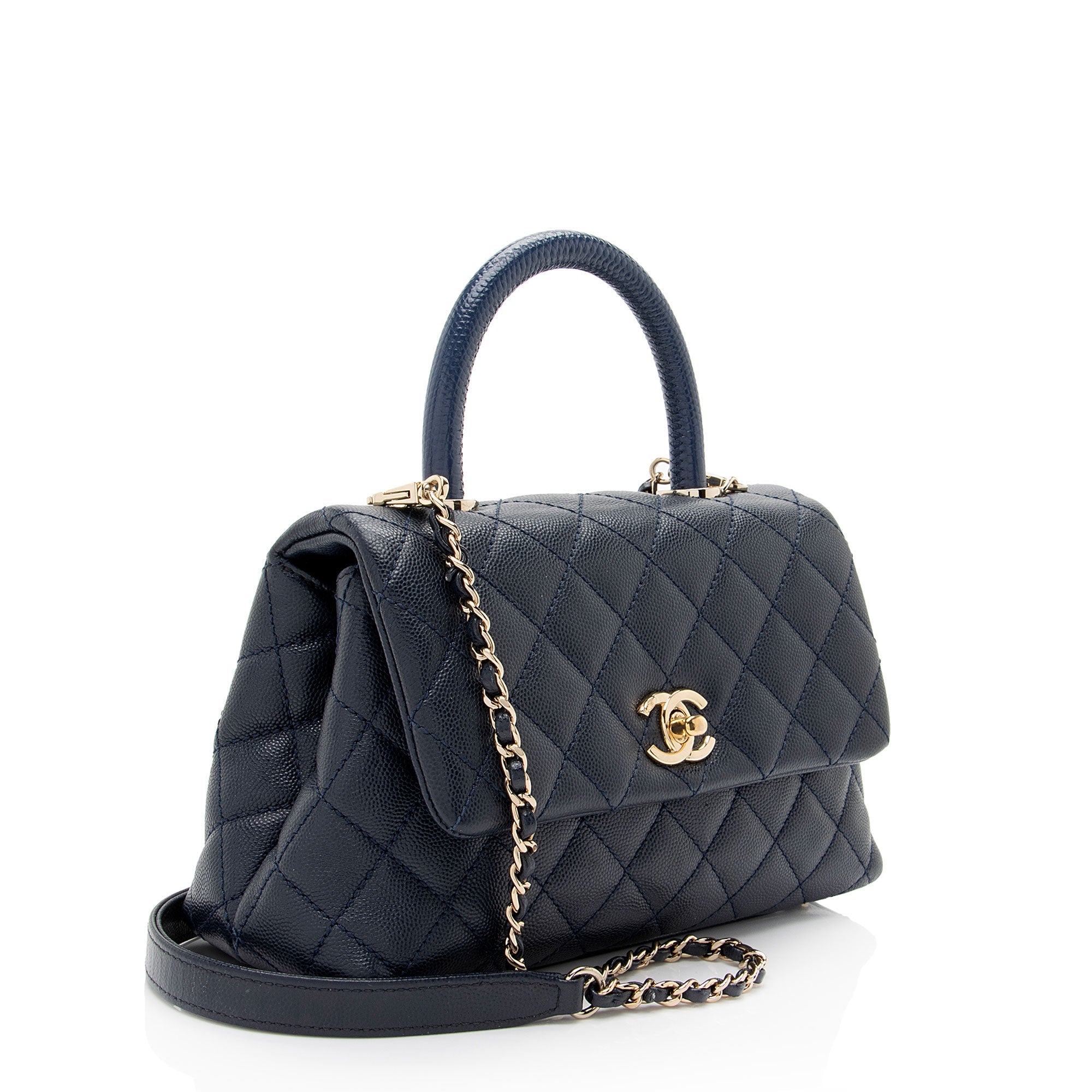 Chanel Caviar Leather Coco Top Handle Mini Flap Bag