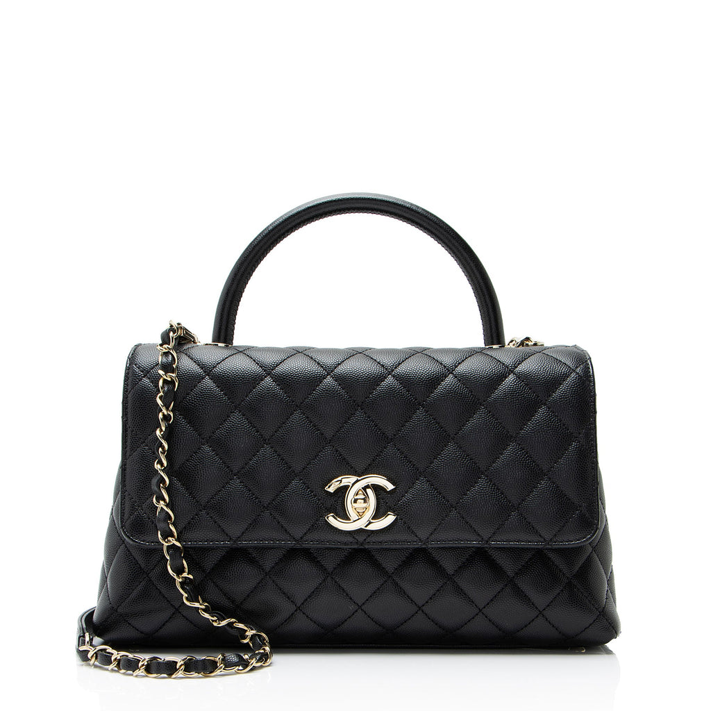 Chanel Caviar Leather Coco Top Handle Small Flap Bag