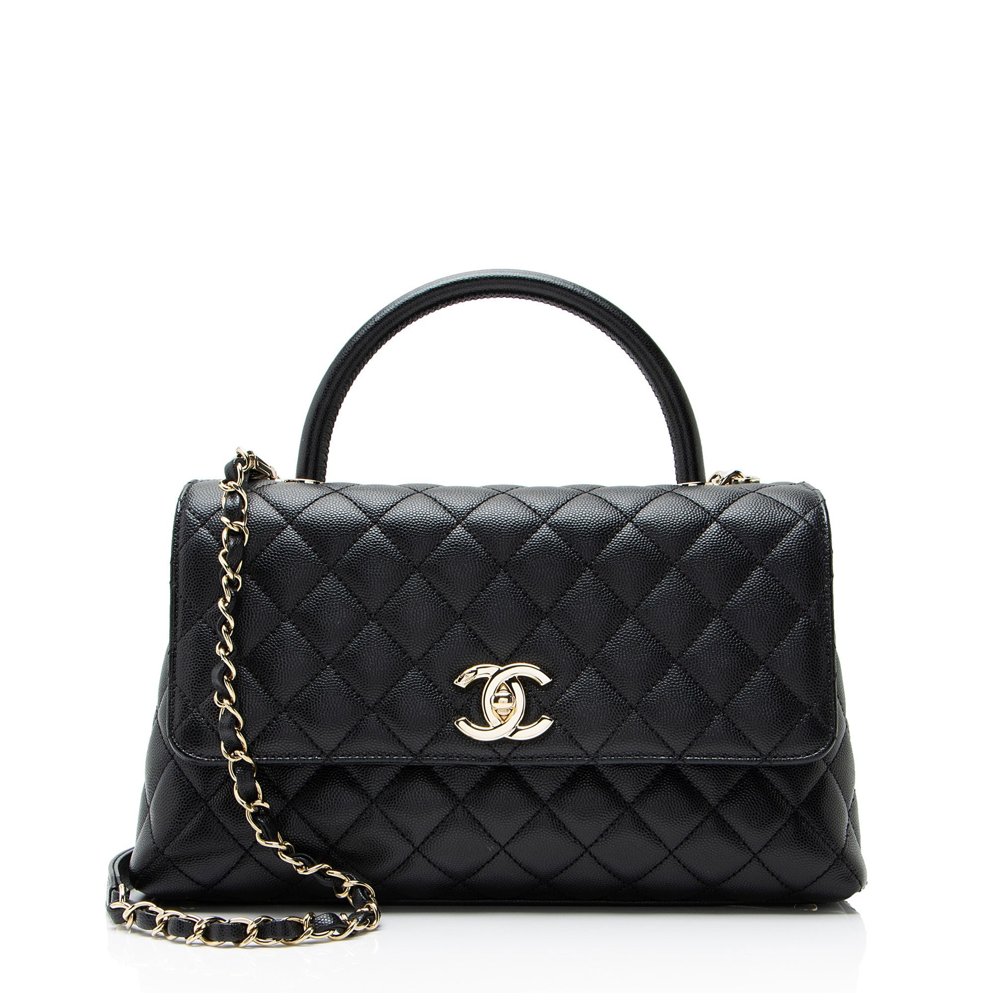 Chanel Caviar Leather Coco Top Handle Small Flap Bag