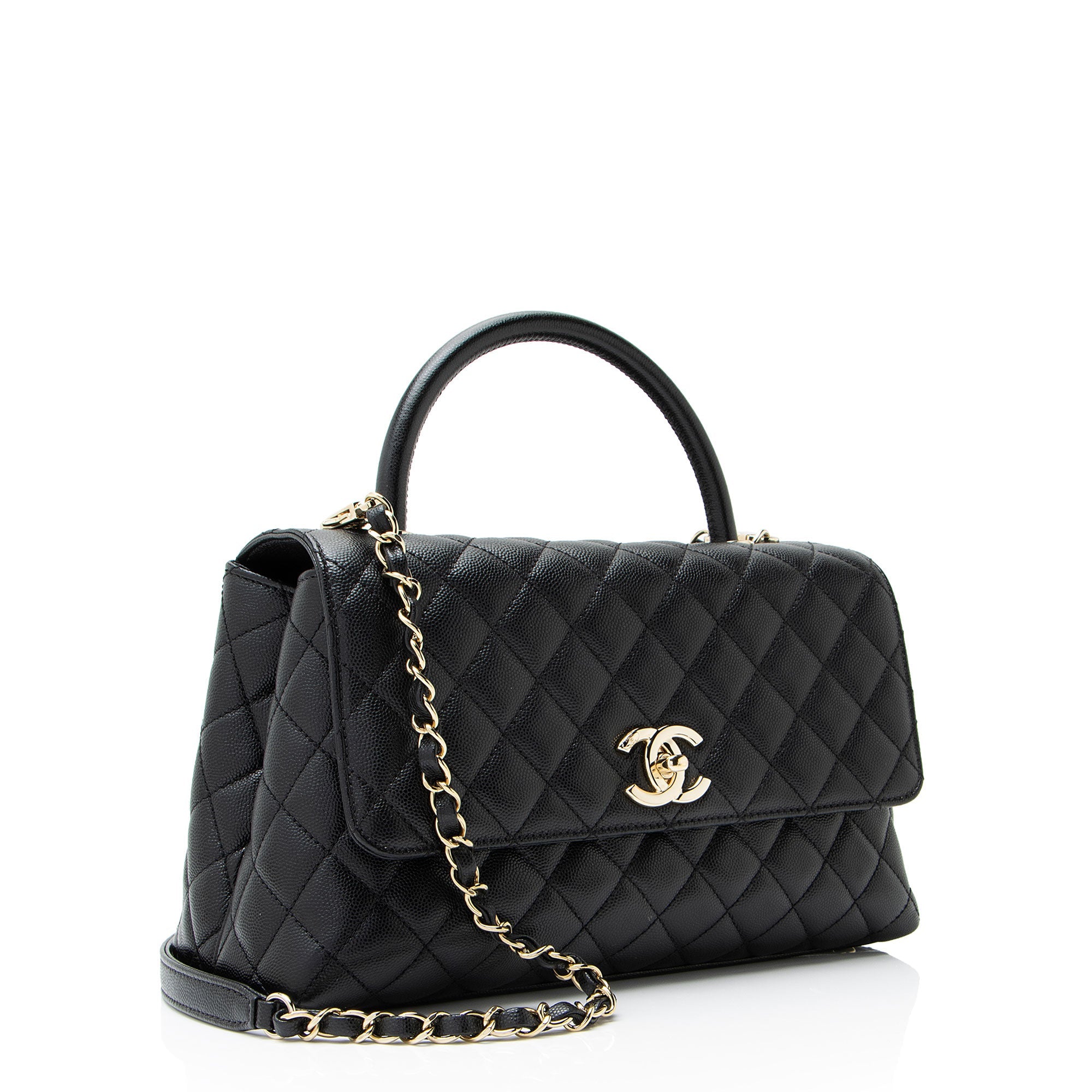 Chanel Caviar Leather Coco Top Handle Small Flap Bag
