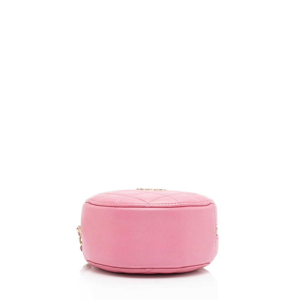 Chanel Caviar Leather Crystal CC Round Clutch with Chain (SHF-FU2AgY)