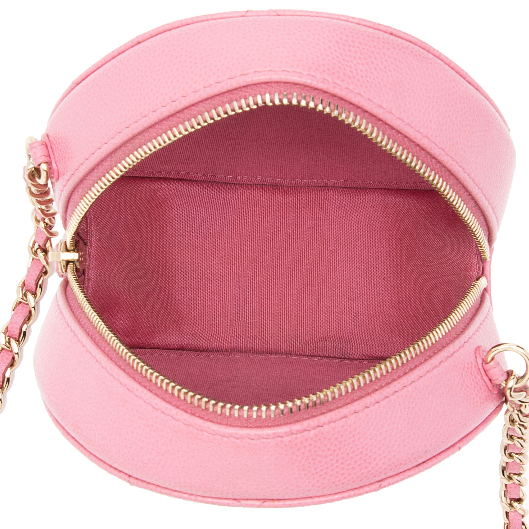 Chanel Caviar Leather Crystal CC Round Clutch with Chain (SHF-FU2AgY)