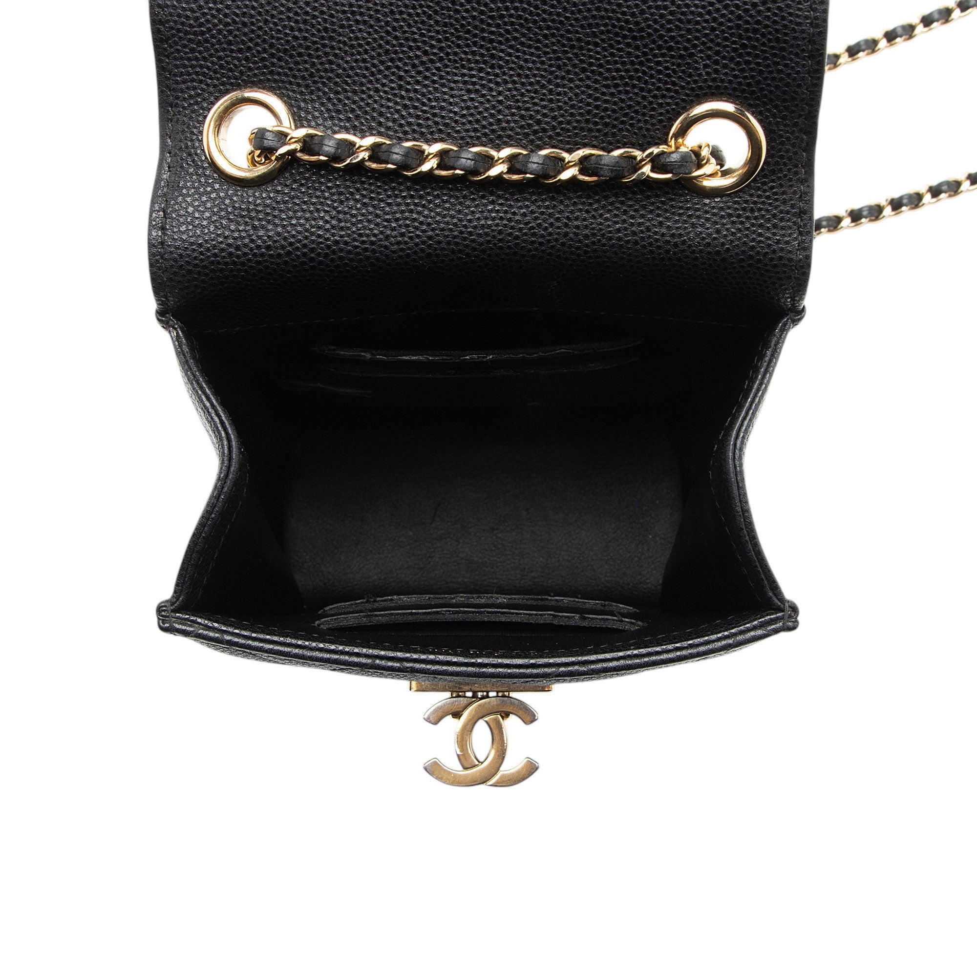 Chanel Caviar Leather Golden Class Phone Holder Crossbody (SHF-d2hiJL)
