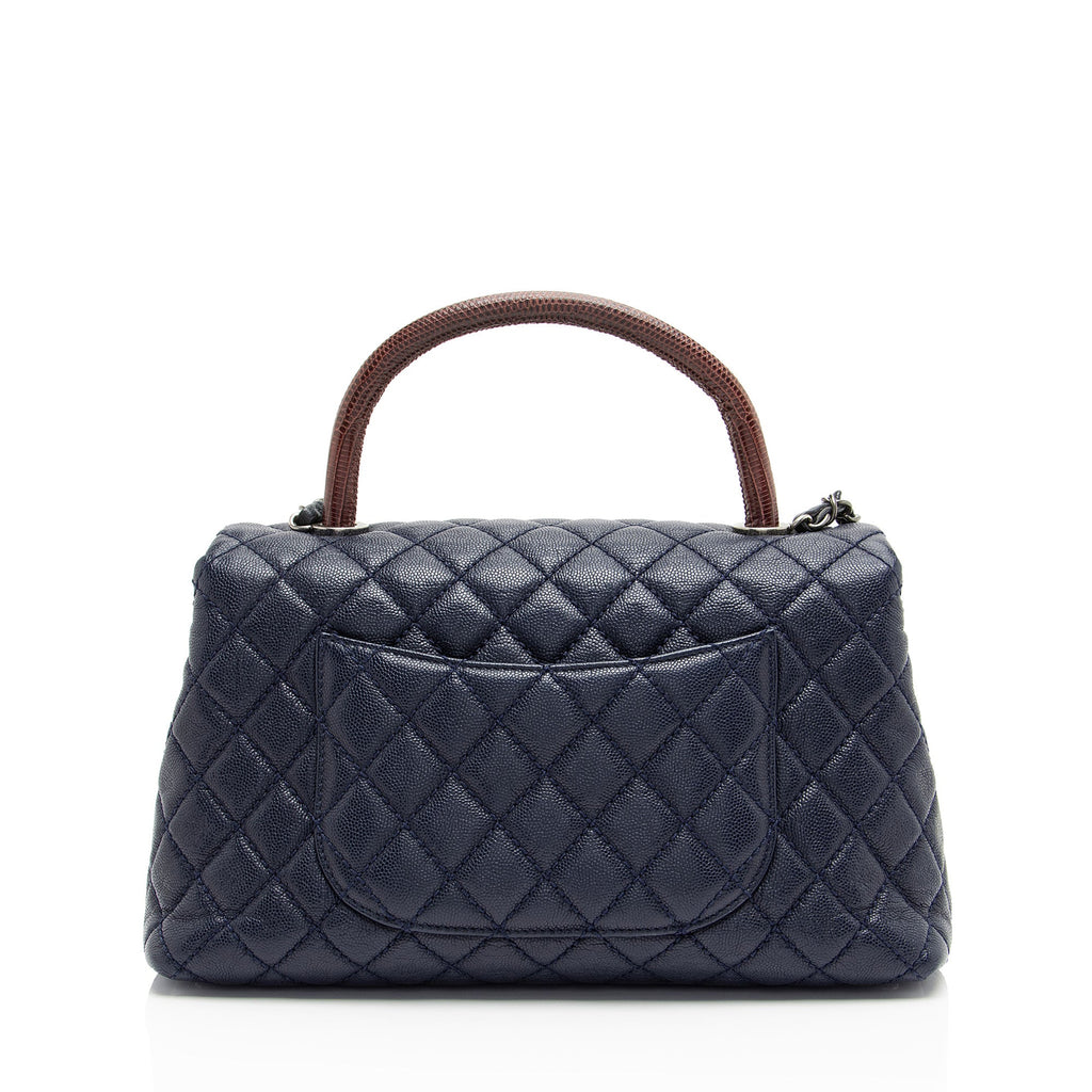 Chanel Caviar Leather Lizard Coco Small Top Handle