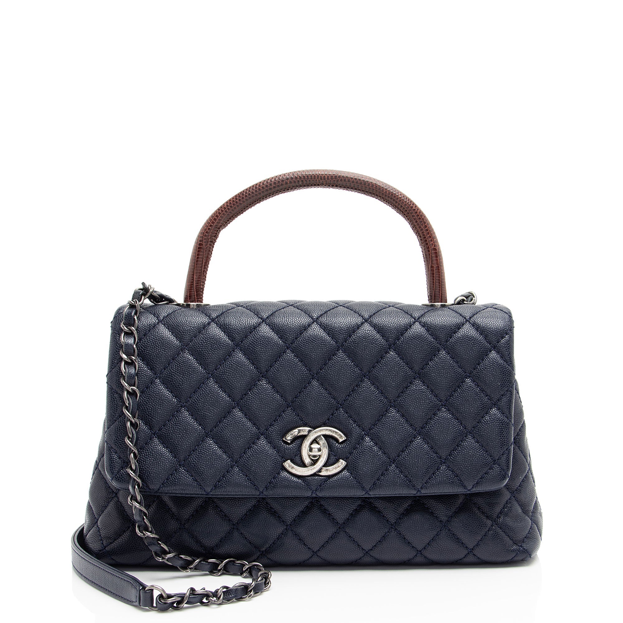 Chanel Caviar Leather Lizard Coco Small Top Handle