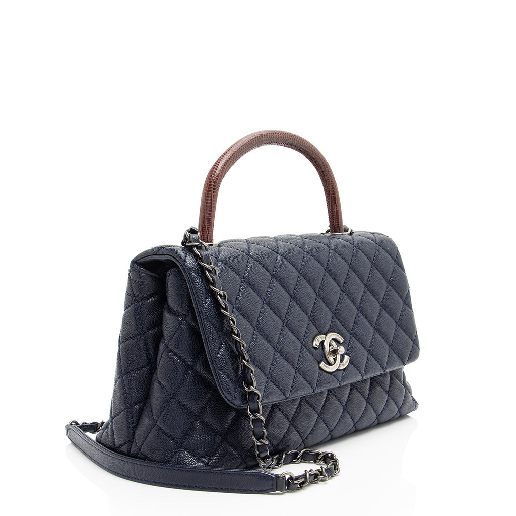 Chanel Caviar Leather Lizard Coco Small Top Handle