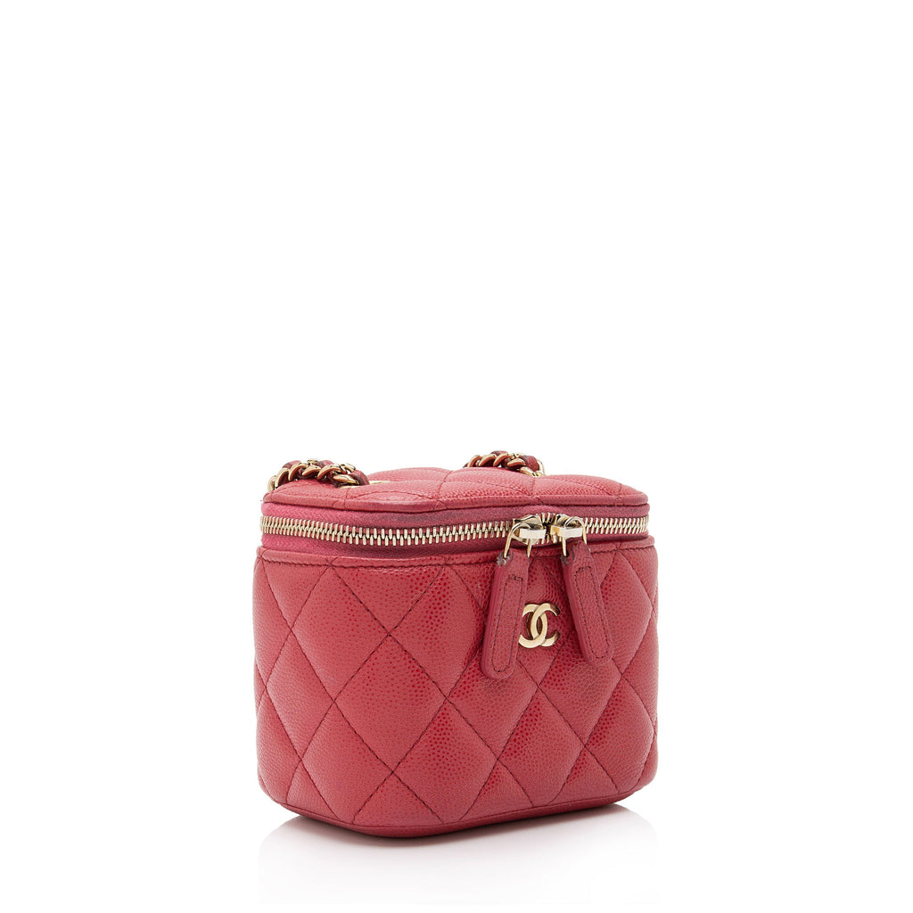 Chanel Caviar Leather Mini Vanity Case with Chain (SHF-hUSnvn)