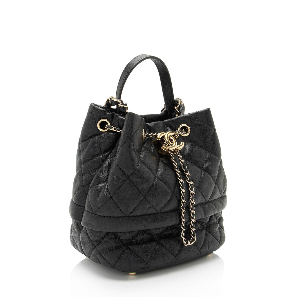 Chanel Caviar Leather Rolled Up Drawstring Bucket Bag (SHF-9VaoLU)