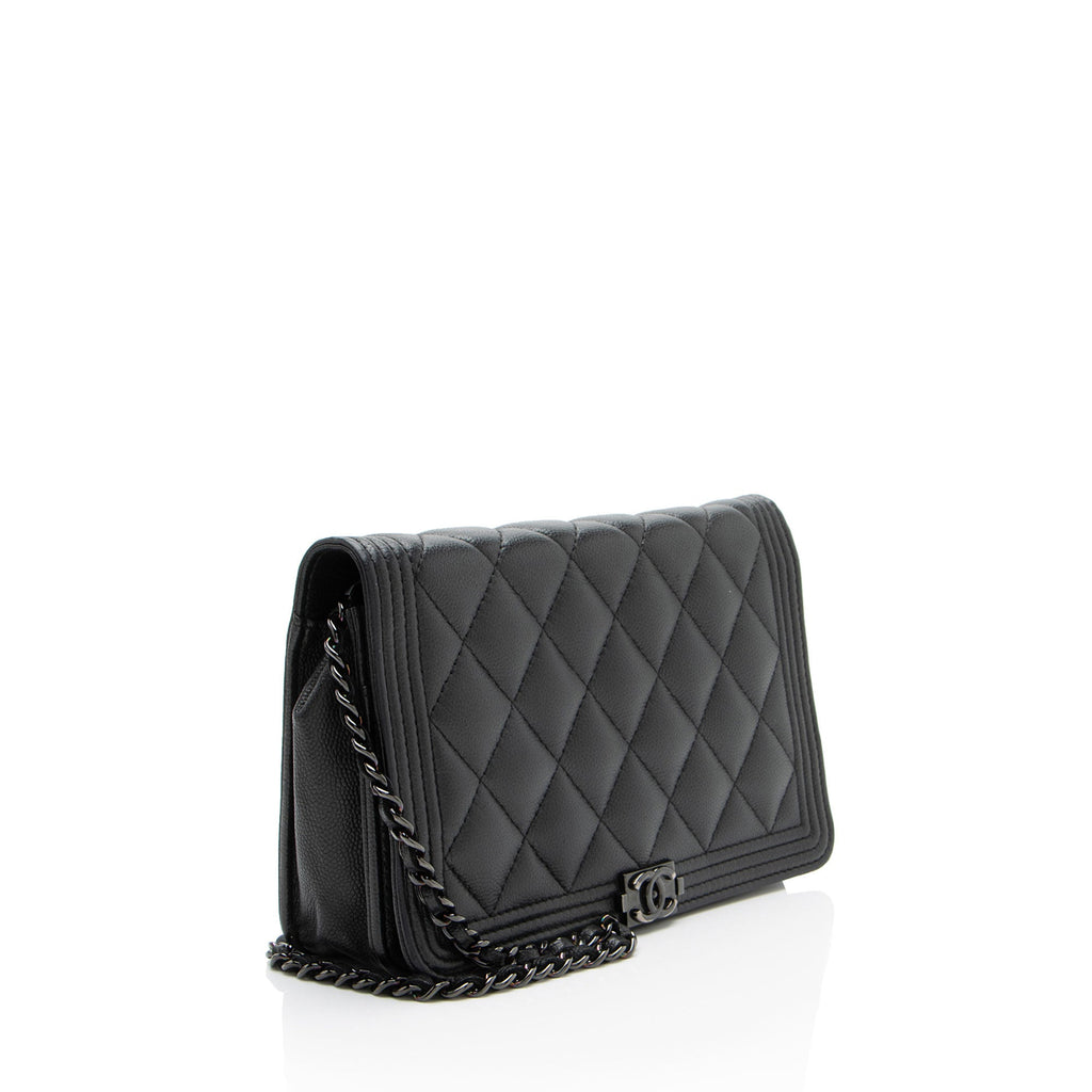 Chanel Caviar Leather So Black Boy Wallet on Chain