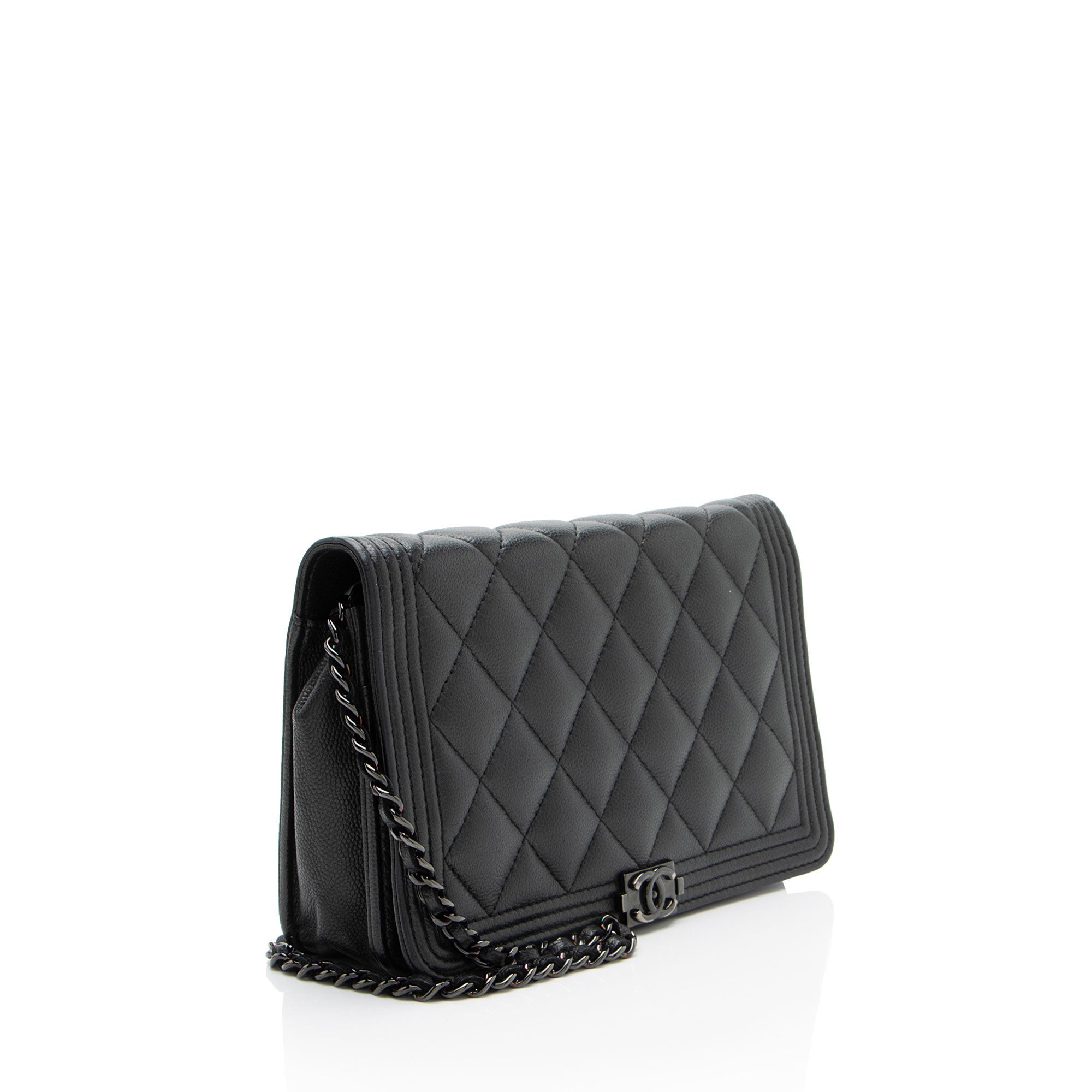 Chanel Caviar Leather So Black Boy Wallet on Chain