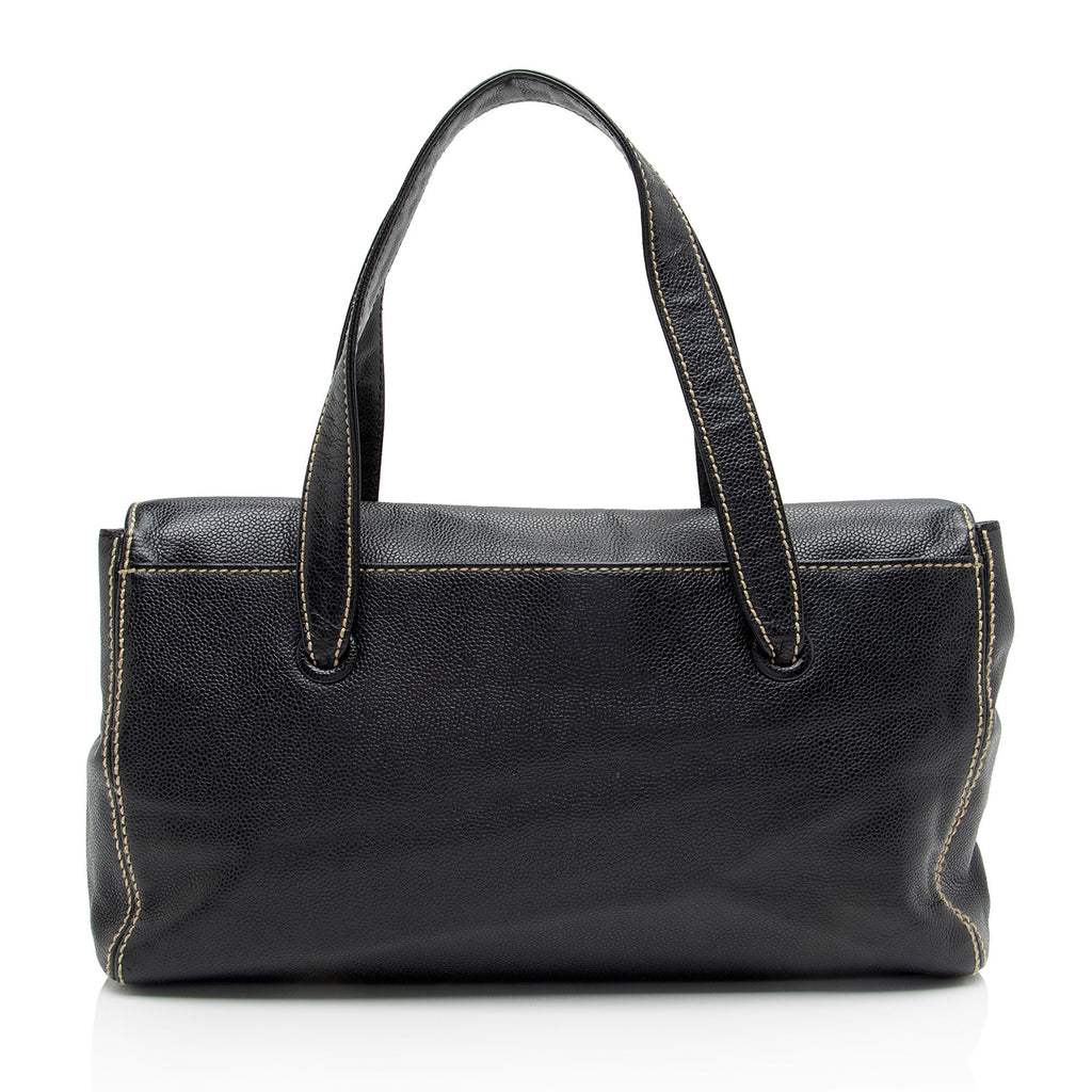 Chanel Caviar Leather Stitched CC Flap Satchel (SHF-ewpcah)