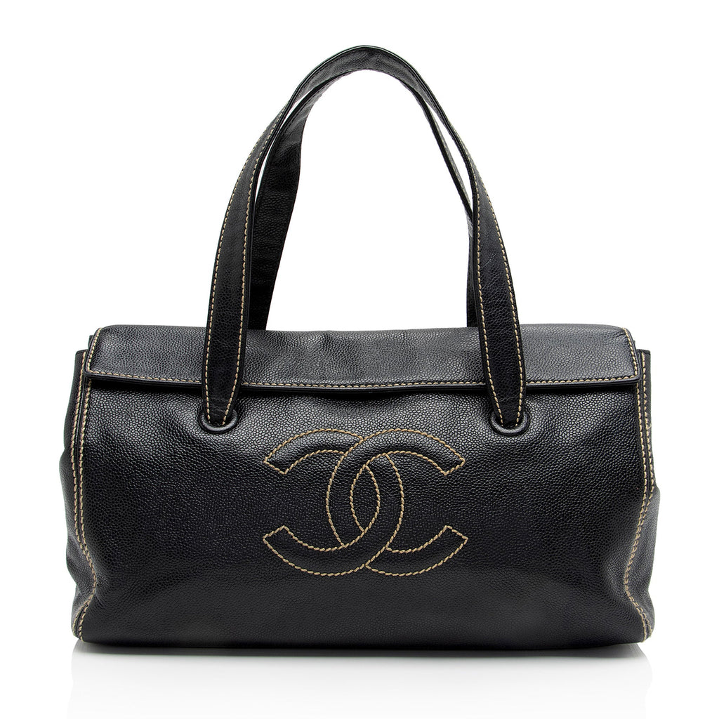 Chanel Caviar Leather Stitched CC Flap Satchel (SHF-ewpcah)