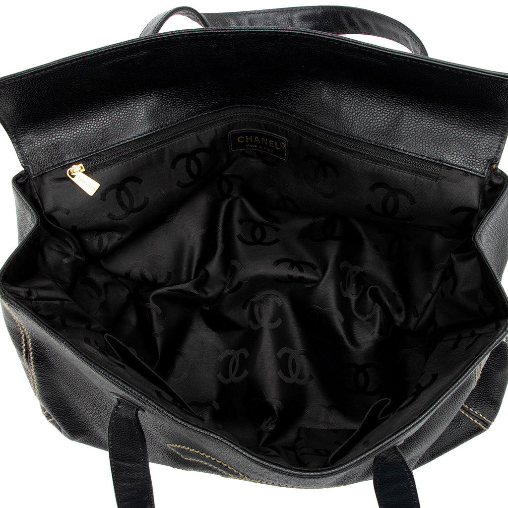 Chanel Caviar Leather Stitched CC Flap Satchel (SHF-ewpcah)