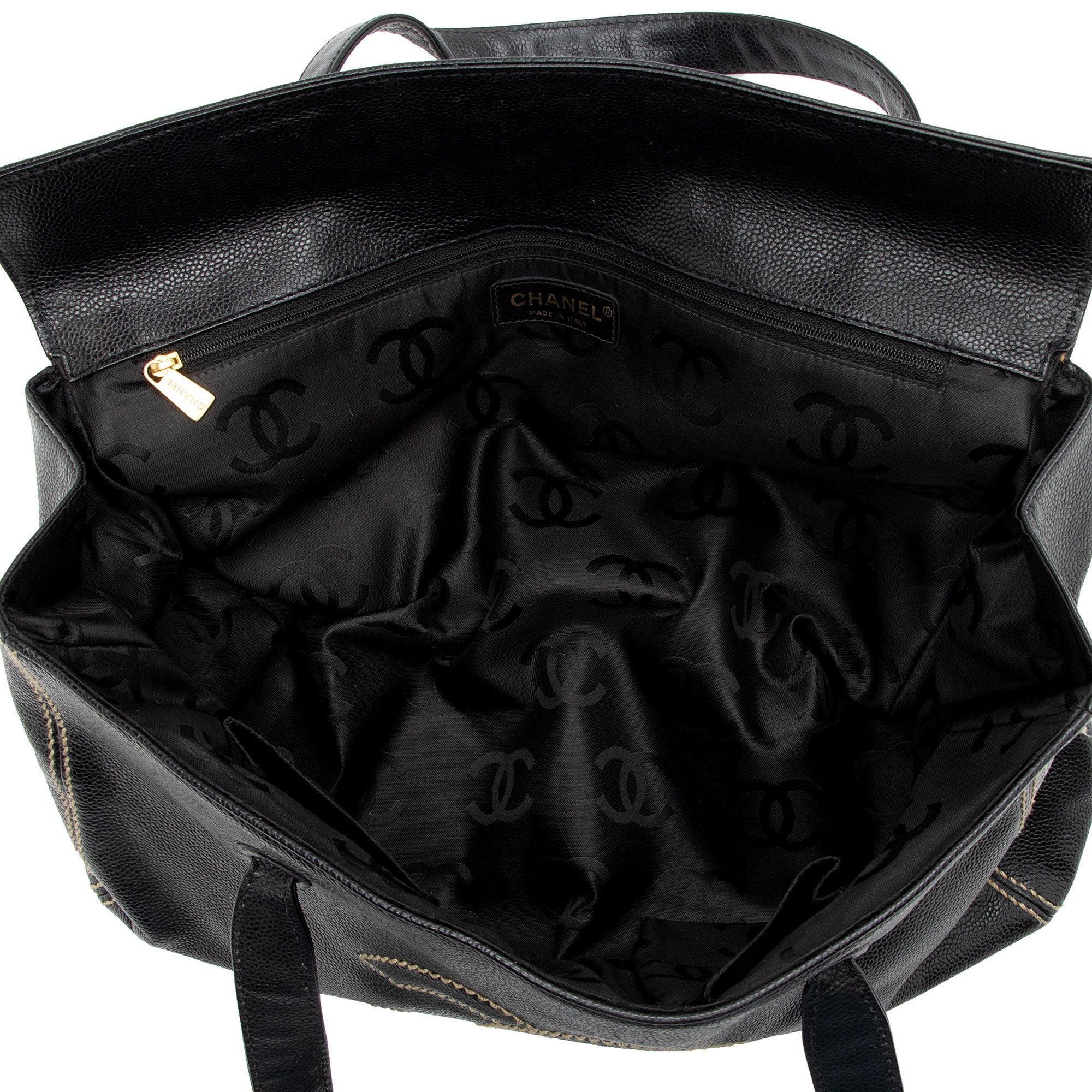Chanel Caviar Leather Stitched CC Flap Satchel (SHF-ewpcah)