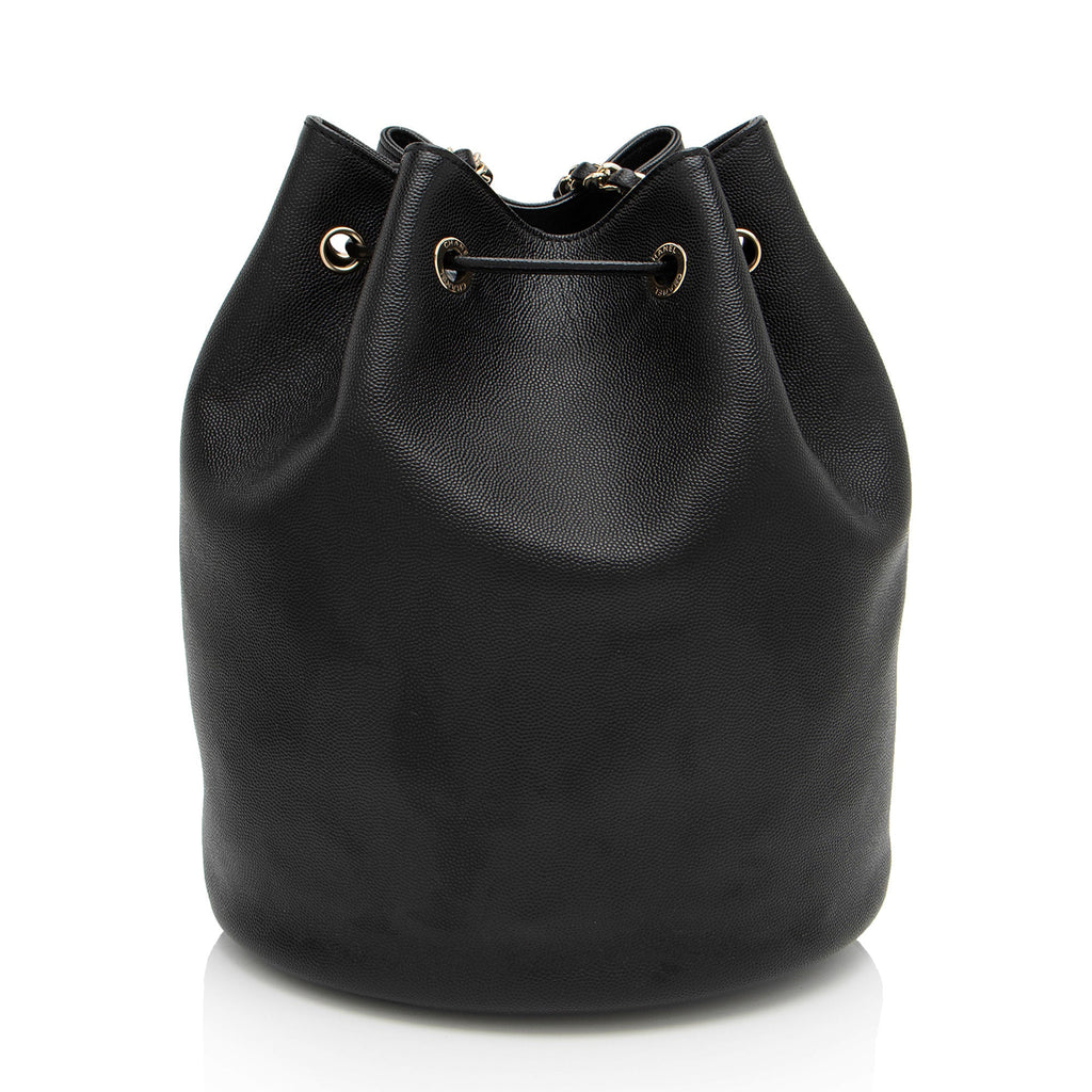 Chanel Caviar Leather Studded CC Deauville Bucket Bag (SHF-LVIad7)