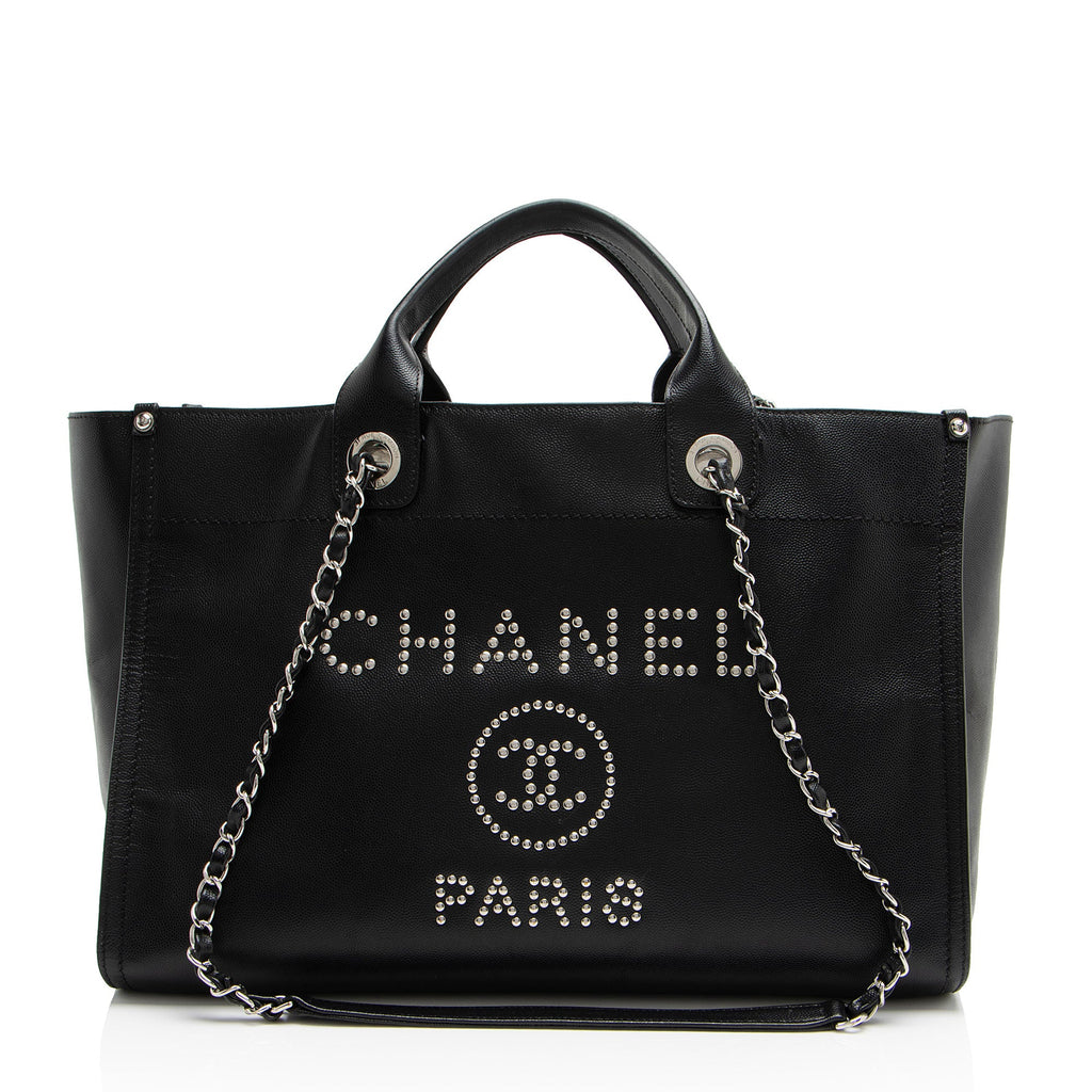 Chanel Caviar Leather Studded Deauville Large Tote