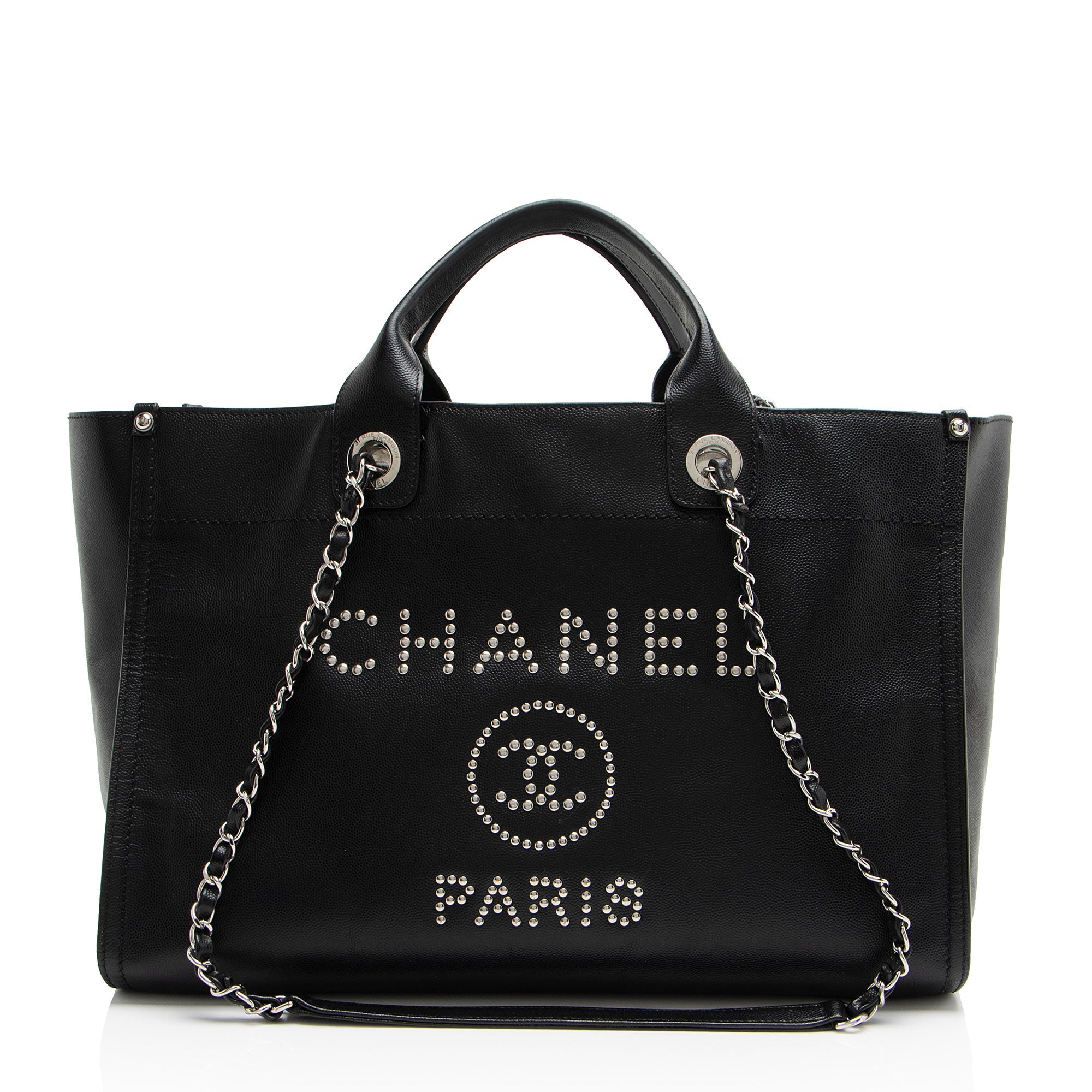 Chanel Caviar Leather Studded Deauville Large Tote