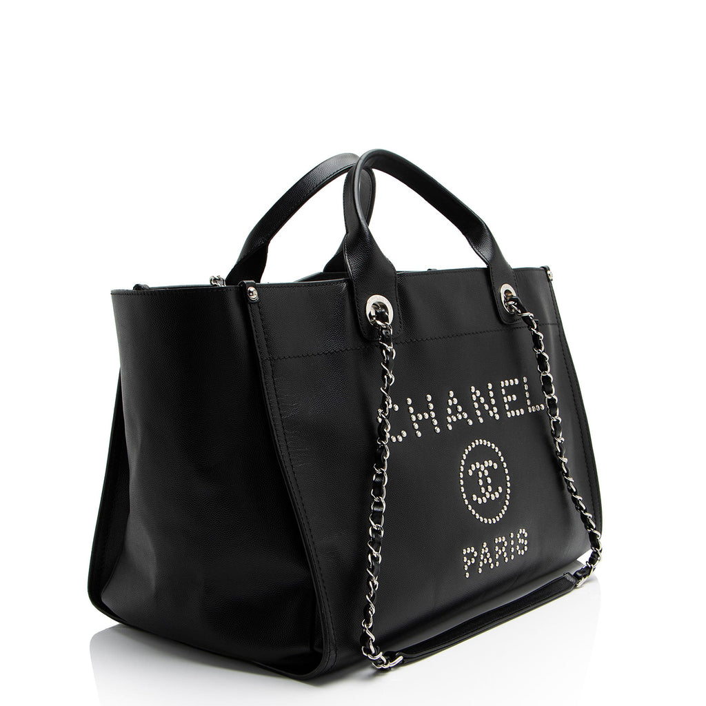 Chanel Caviar Leather Studded Deauville Large Tote