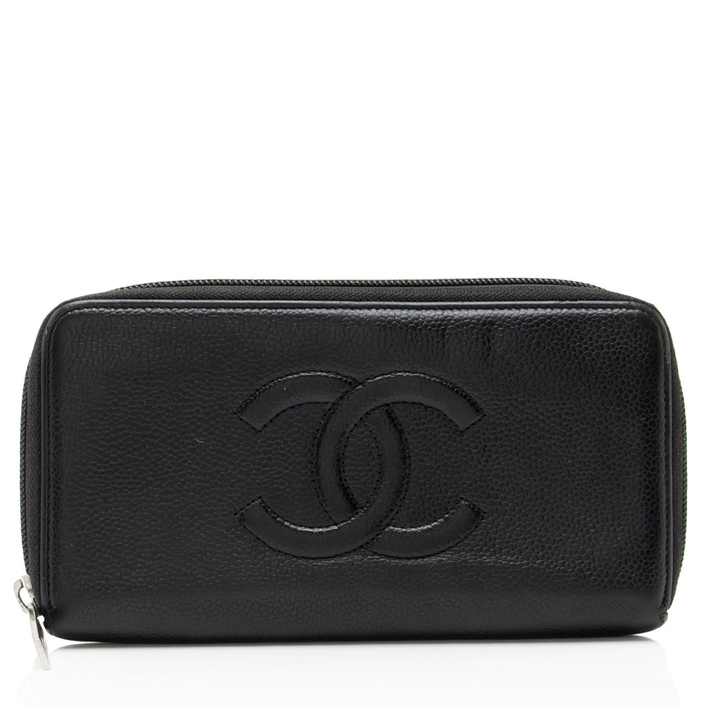 Chanel Caviar Leather Timeless Zip Around Wallet