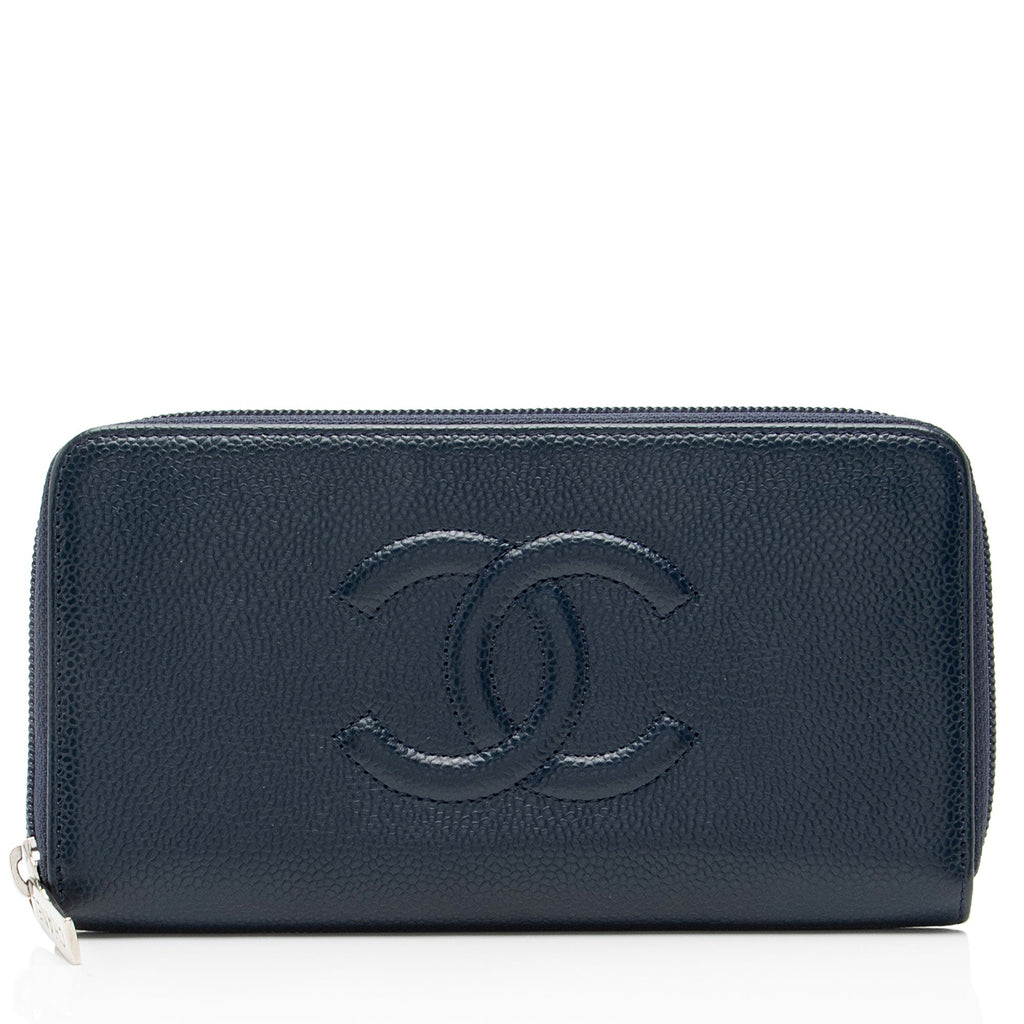 Chanel Caviar Leather Timeless Zip Around Wallet