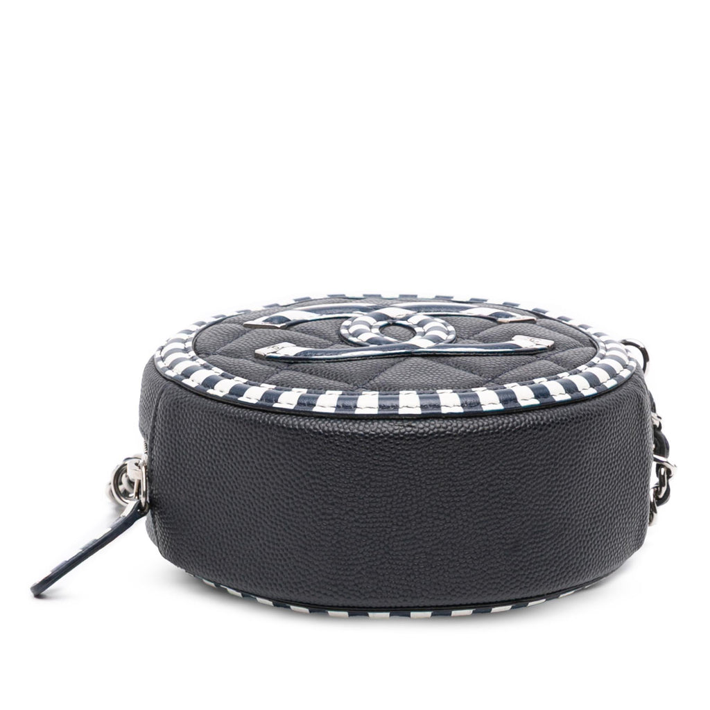Chanel Caviar Striped CC Filigree Round Crossbody