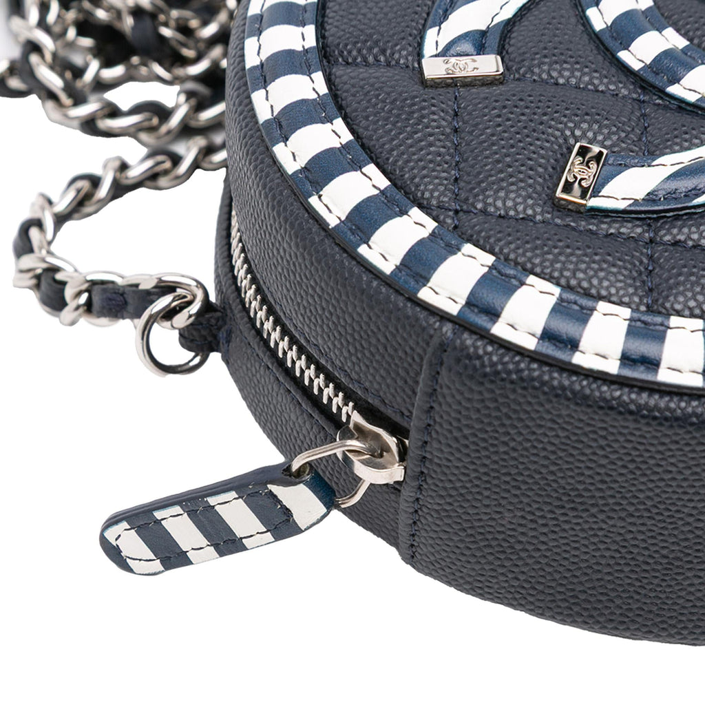 Chanel Caviar Striped CC Filigree Round Crossbody