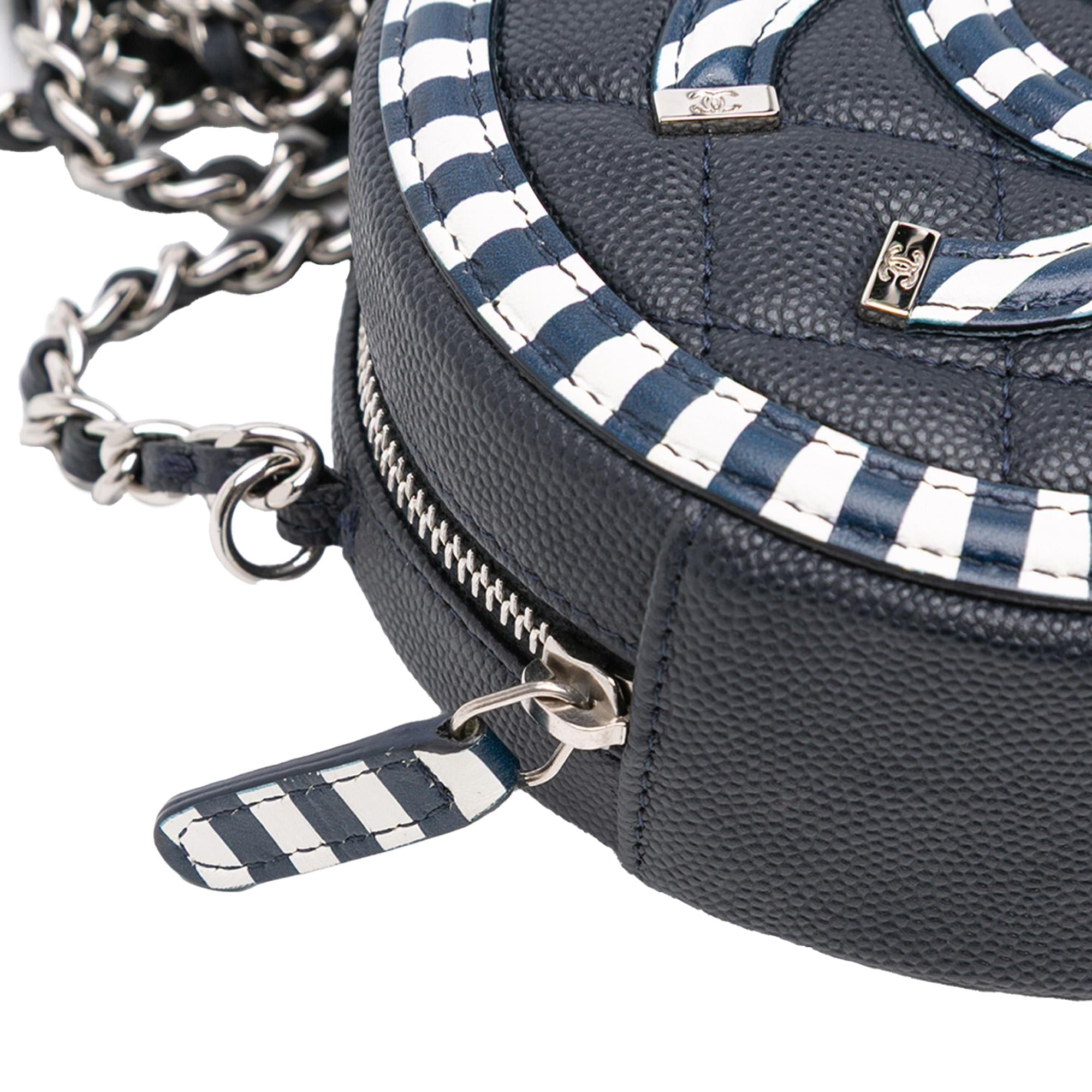 Chanel Caviar Striped CC Filigree Round Crossbody