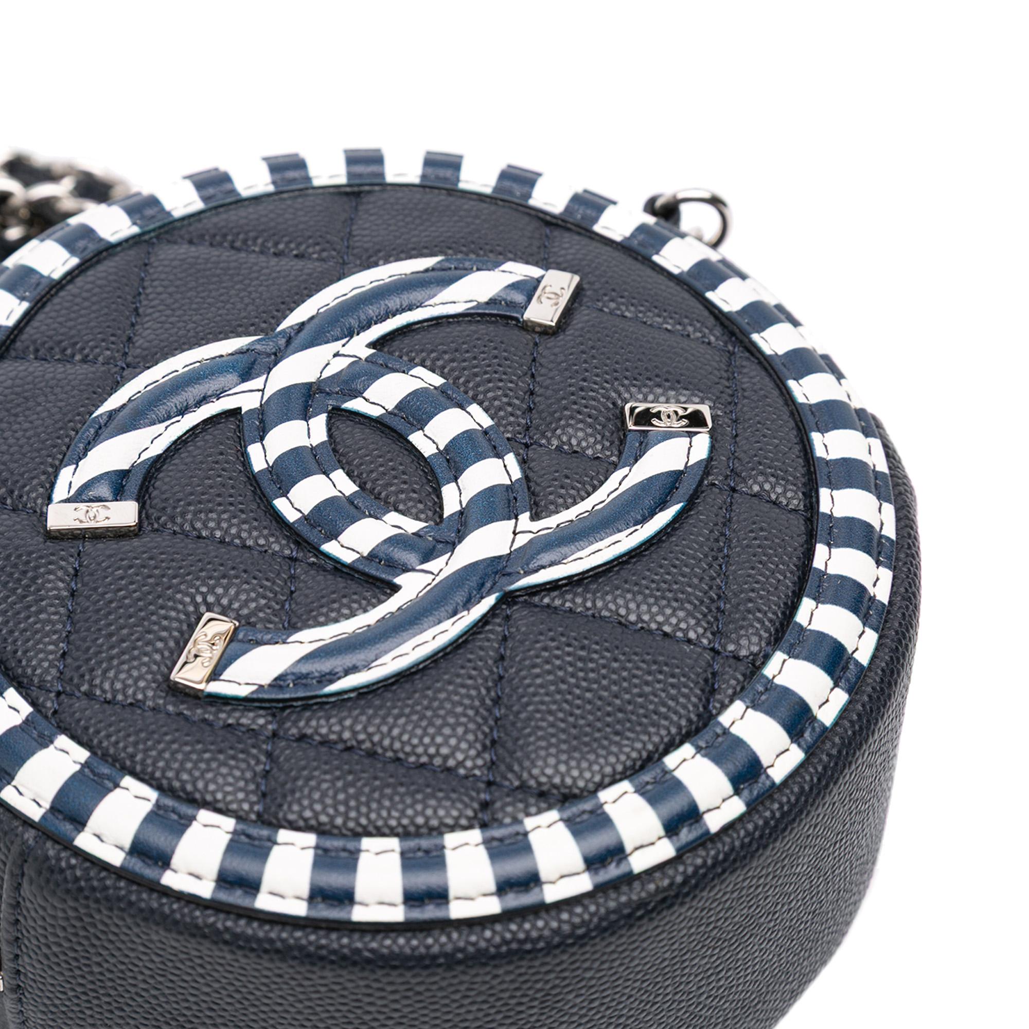 Chanel Caviar Striped CC Filigree Round Crossbody