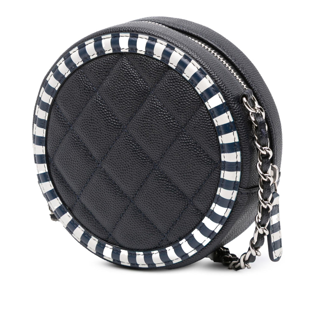 Chanel Caviar Striped CC Filigree Round Crossbody