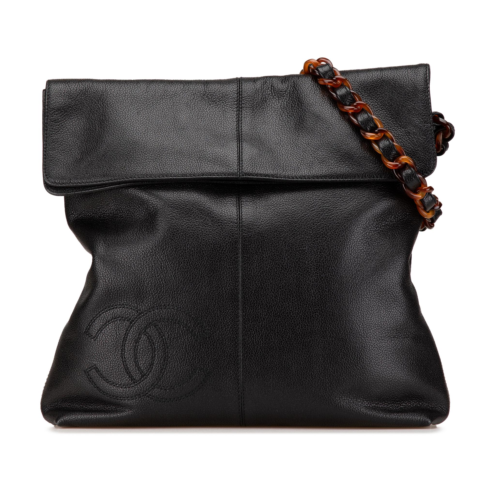 Chanel Caviar Tortoise Chain Fold Over Shoulder Bag