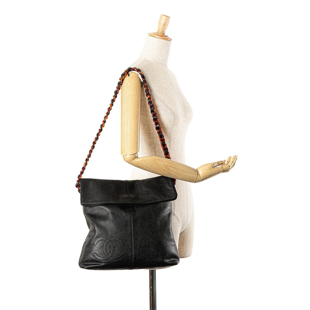 Chanel Caviar Tortoise Chain Fold Over Shoulder Bag