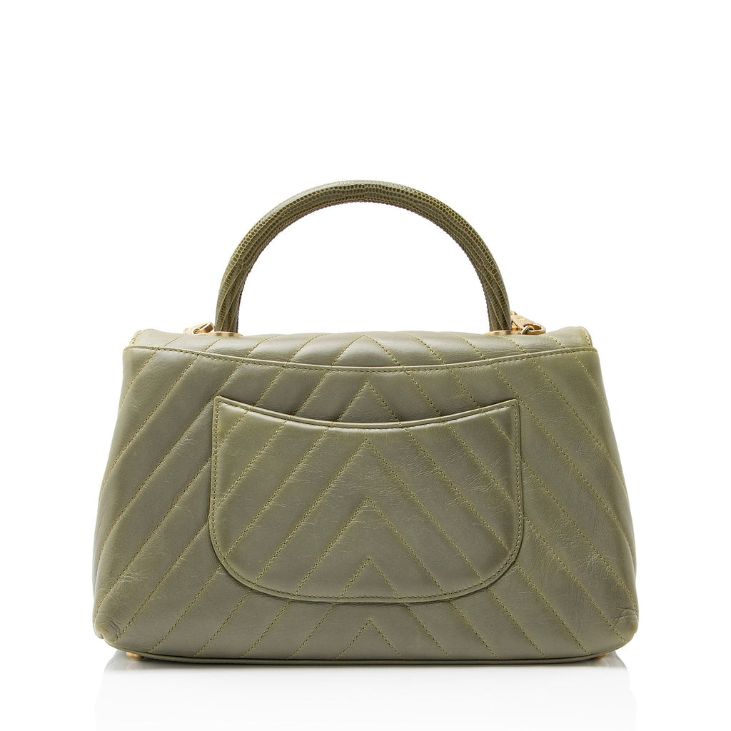 Chanel Chevron Aged Calfskin Lizard Coco Small Top Handle