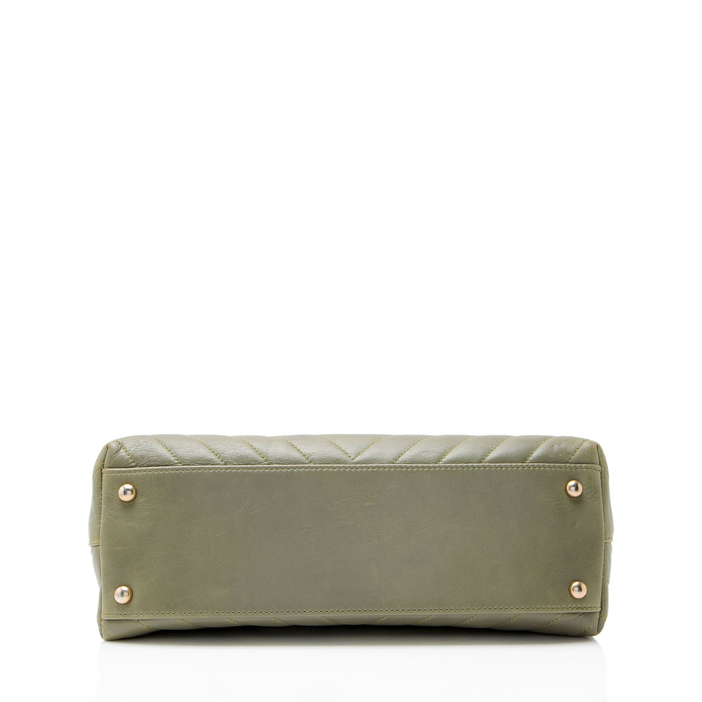 Chanel Chevron Aged Calfskin Lizard Coco Small Top Handle