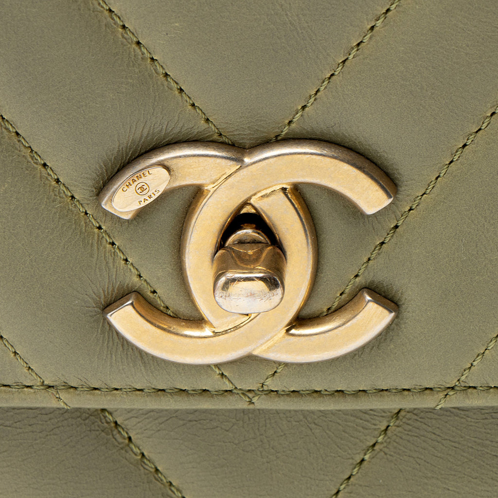 Chanel Chevron Aged Calfskin Lizard Coco Small Top Handle