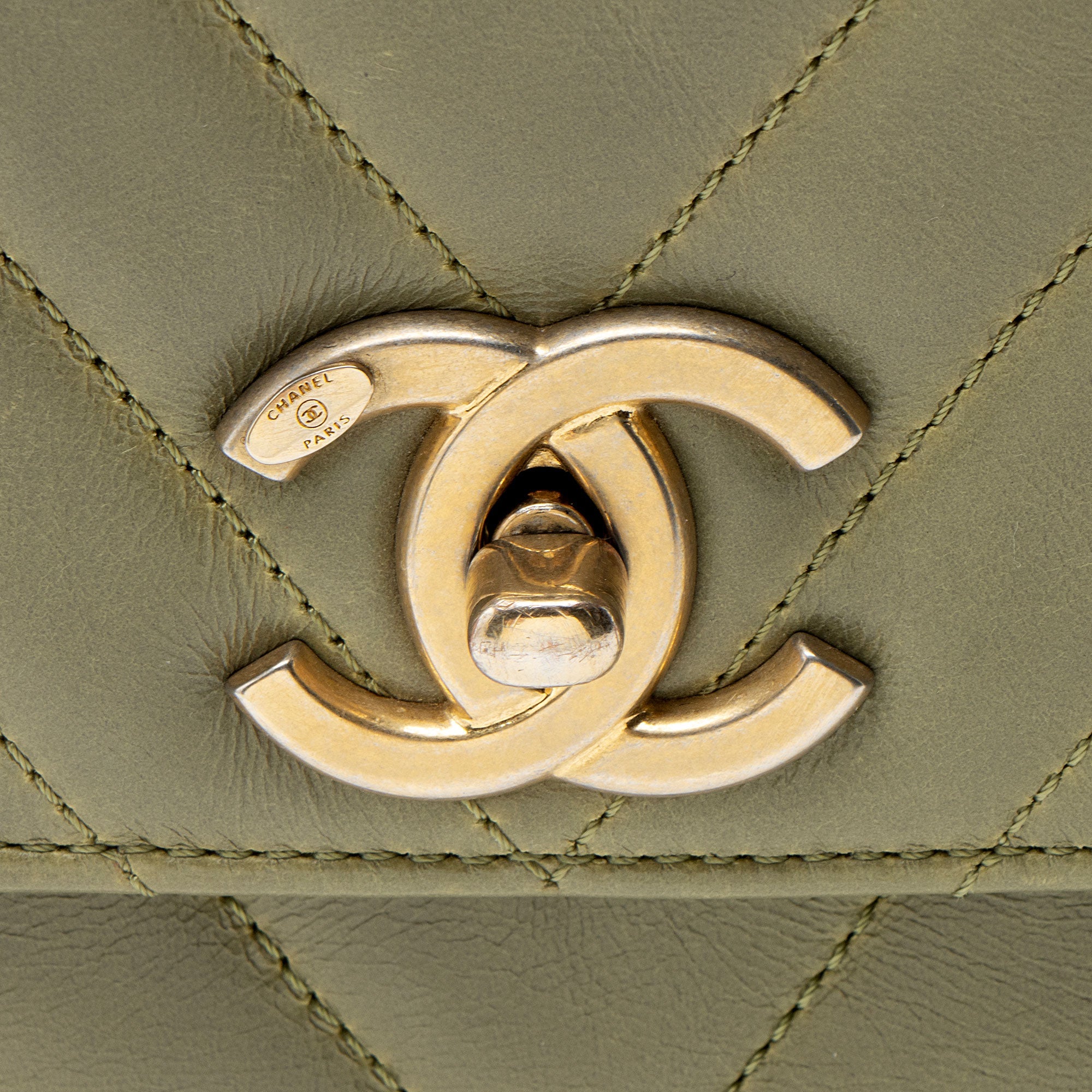 Chanel Chevron Aged Calfskin Lizard Coco Small Top Handle